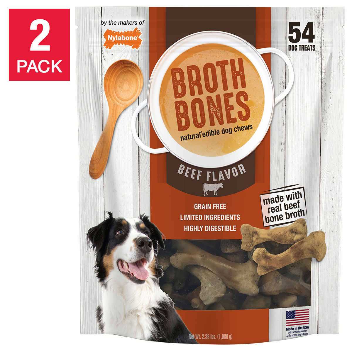 Nylabone Broth Bones Natural Edible Dog Chews - Healthber