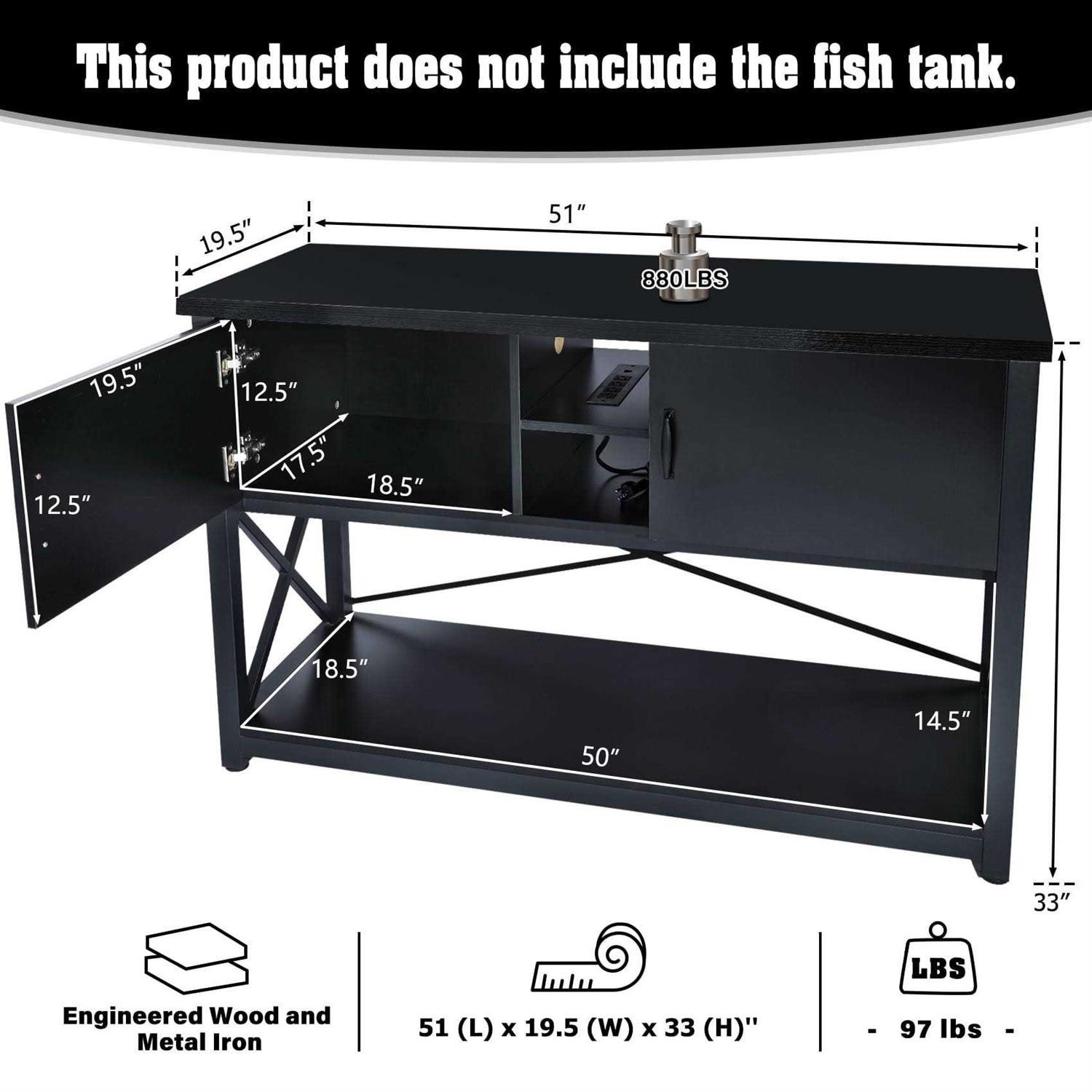 Tc-homeny 55-75 Gallon Aquarium/Fish Tank Stand 2 layers with Cabinet and Charging Station/Power Outlets - Healthber