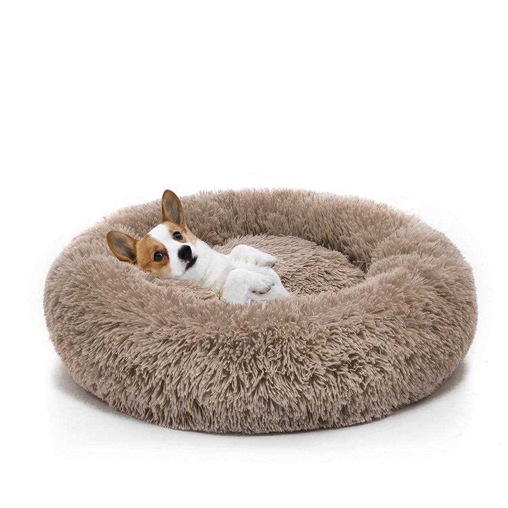Round Plush Pet Bed for Dogs & Cats,Fluffy Soft Warm Calming Bed Sleeping Kennel Nest - Healthber