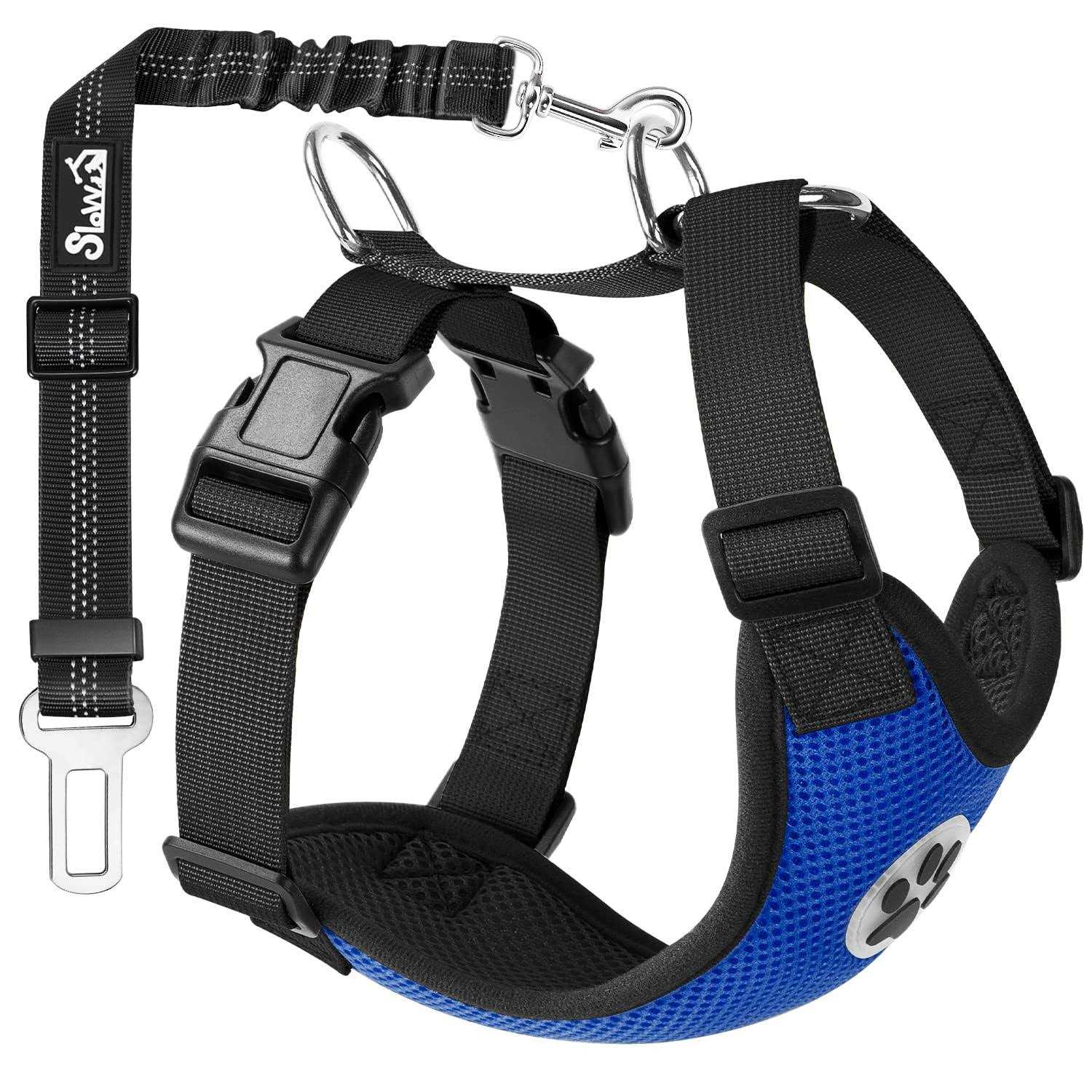 SlowTon Dog Car Harness Seat Belt Set Dog Vest Harness for Car Adjustable Mesh Breathable & Vehicle Safety Seatbelt Tether with Elastic Bungee - Healthber