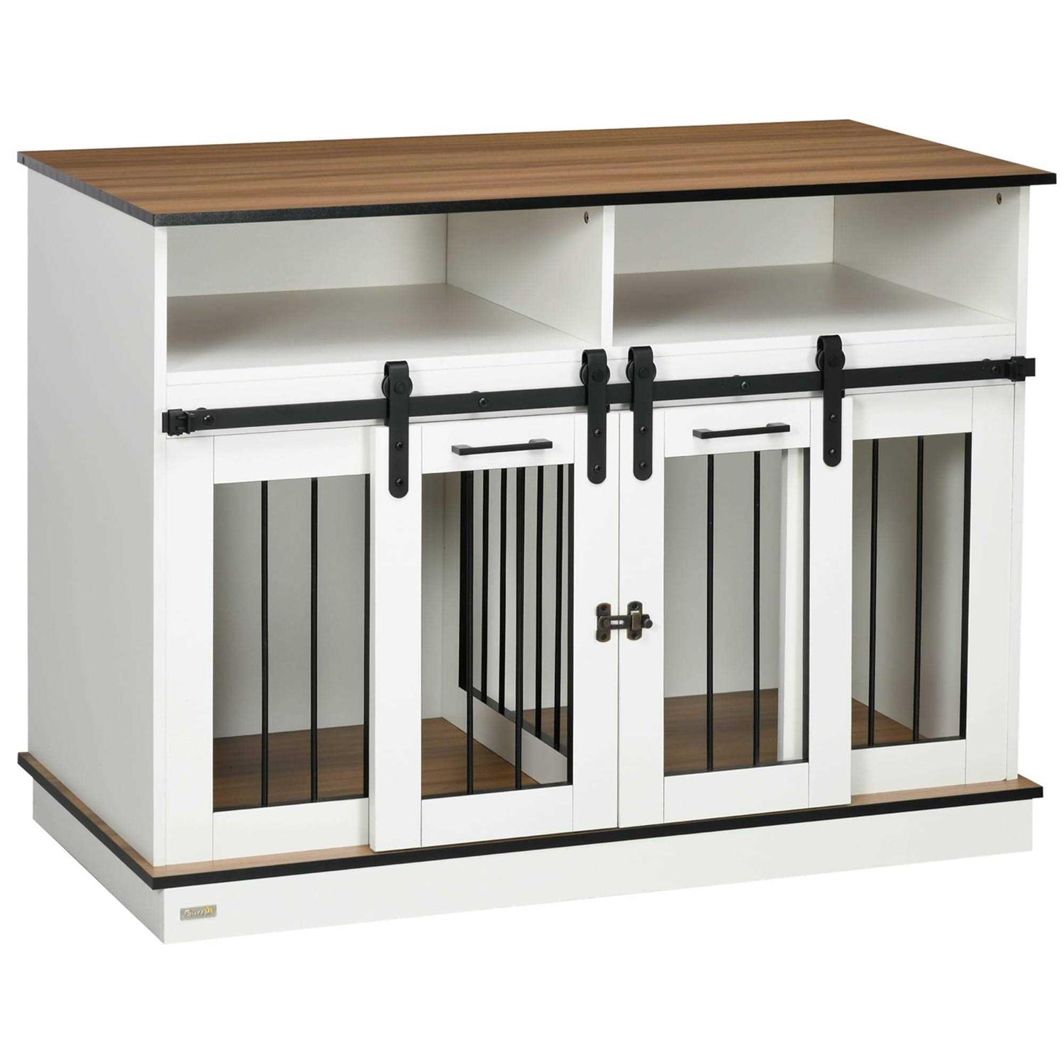 PawHut Dog Crate Furniture for Large Dogs Double Dog Kennel for Small Dogs with Shelves - Healthber