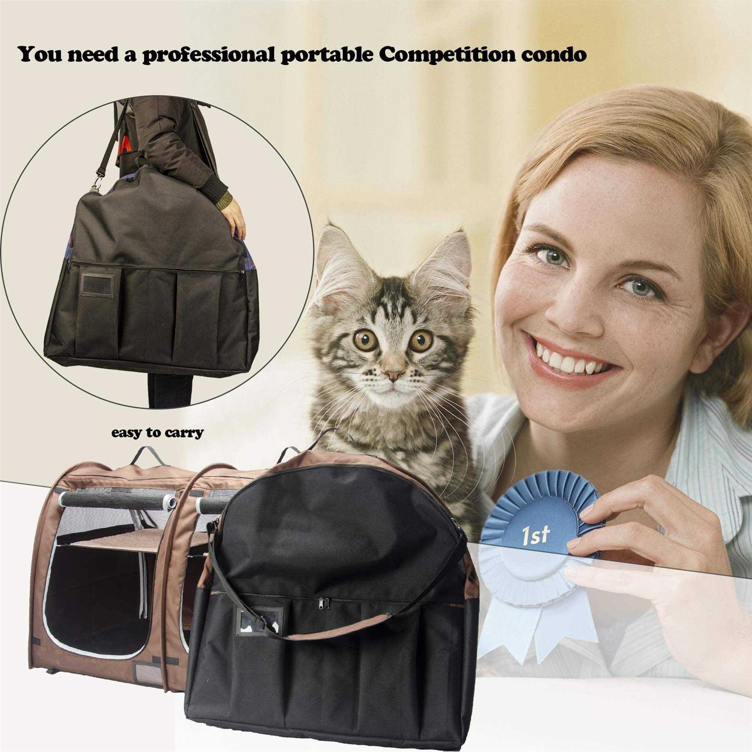 Mispace Portable Twin Compartment Show House Cat Cage/Condo Easy to Fold & Carry Kennel - Healthber