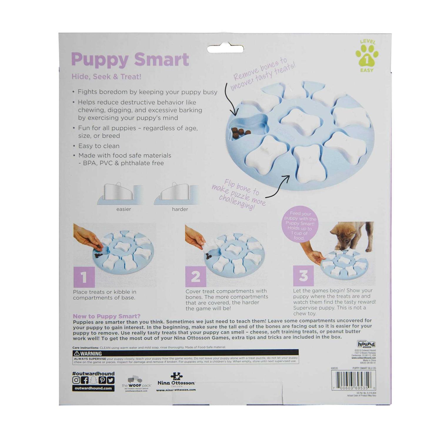 Outward Hound Puppy Smart Interactive Treat Puzzle Blue Dog Toy - Healthber