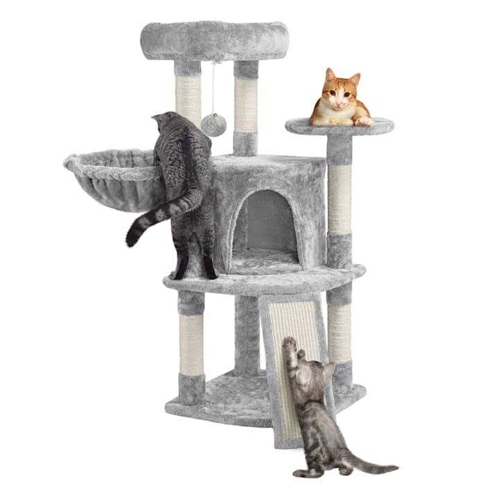 Topeakmart Medium Plush Cat Tree Condo with Basket - Healthber