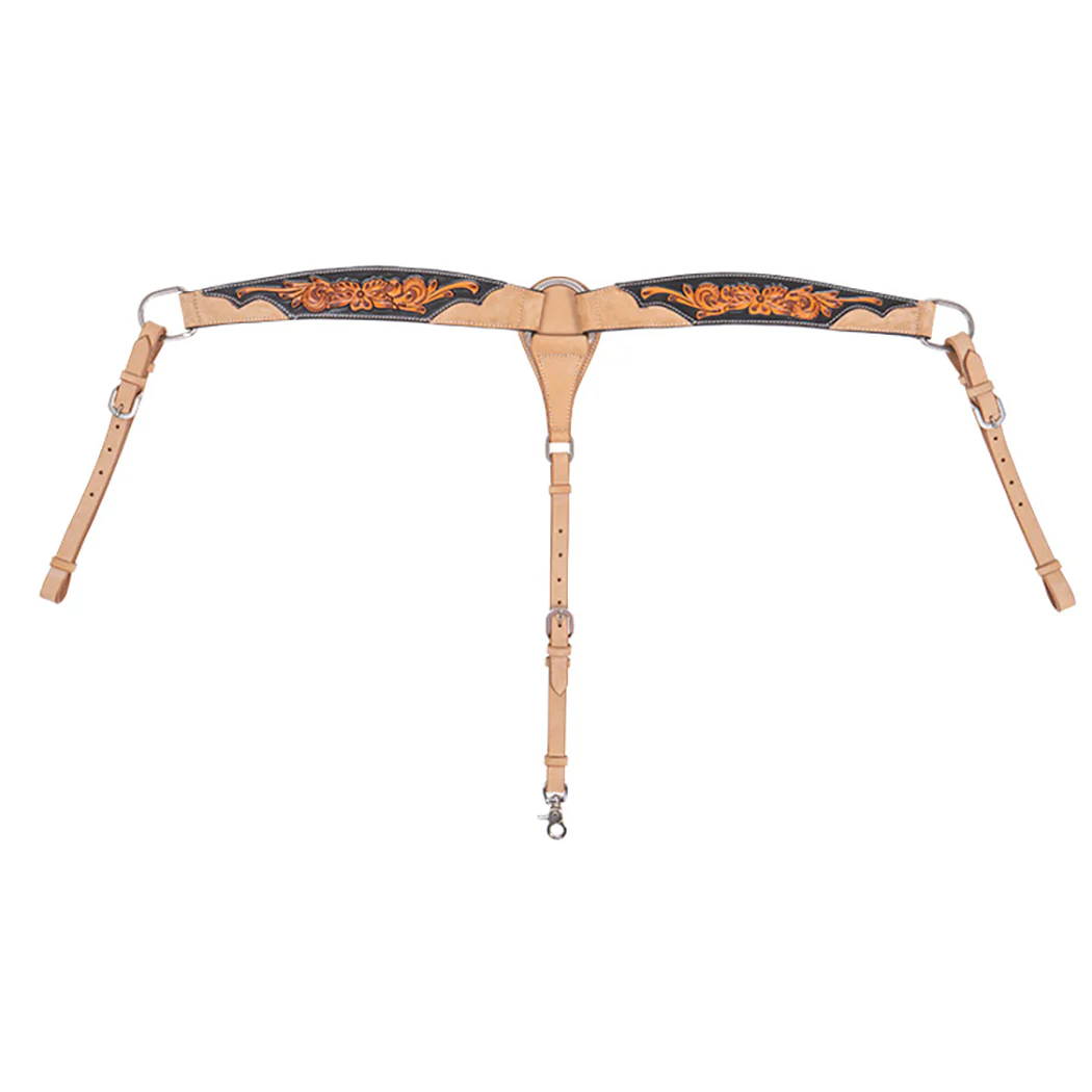 Cody Pro Two-Tone Carved Contoured Breast Collar with Floral Tooling - Healthber