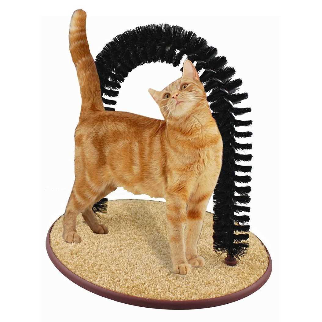 Perfect Cat Grooming Arch with Bag of Catnip Self Scratcher And Massager Brushing Post Reduces Shedding & Hair Balls - Healthber