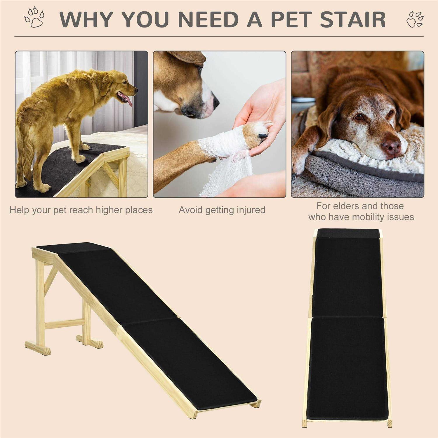 PawHut Pet Ramp, Dog Bed Ramp for Dogs with Non-Slip Carpet and Top Platform - Healthber