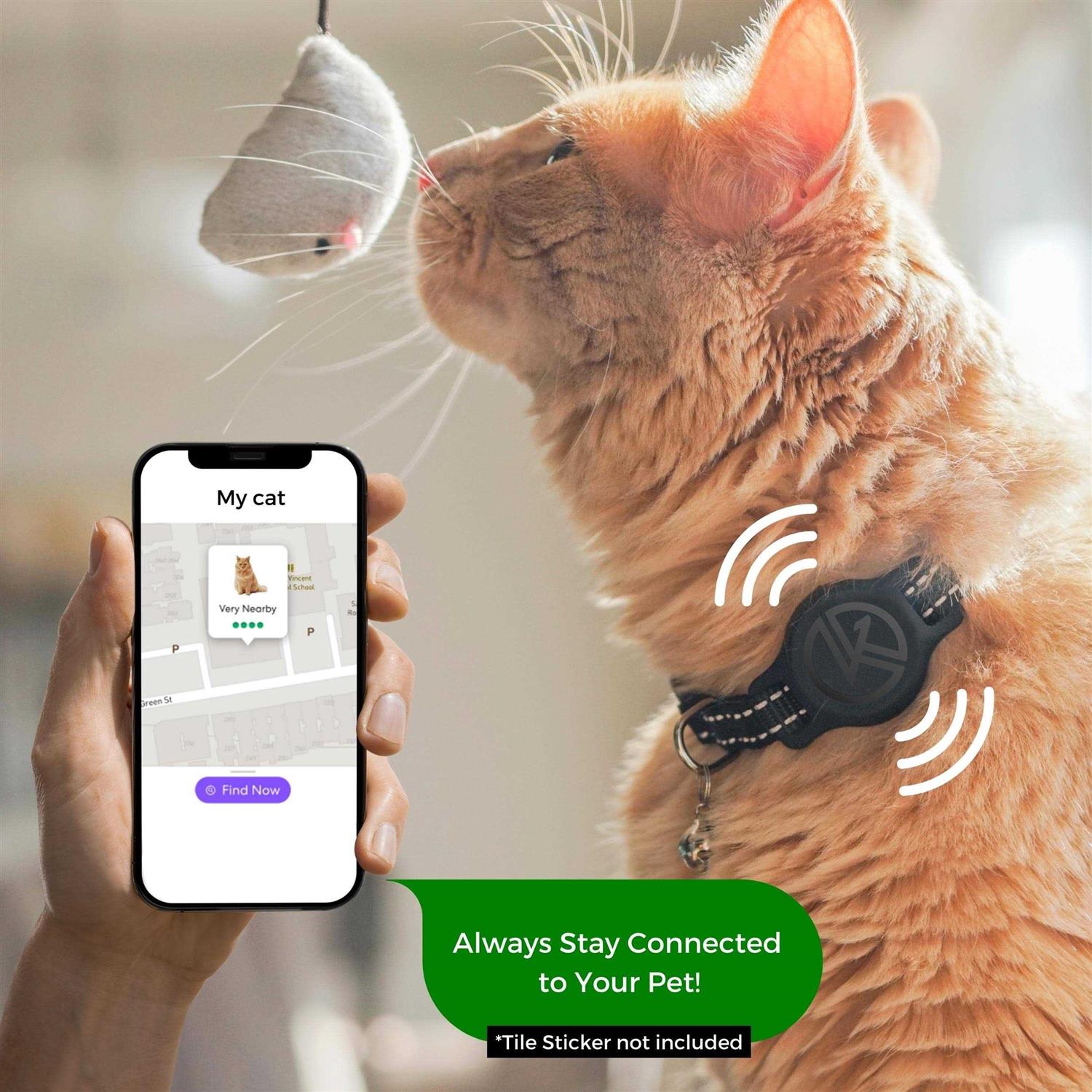 Kitty Kompass Tile Sticker Holder Cat Tracking Collar Breakaway, Reflective Kitten Collar with Tile Sticker Holder and Bell for Girl Boy Cats - Healthber