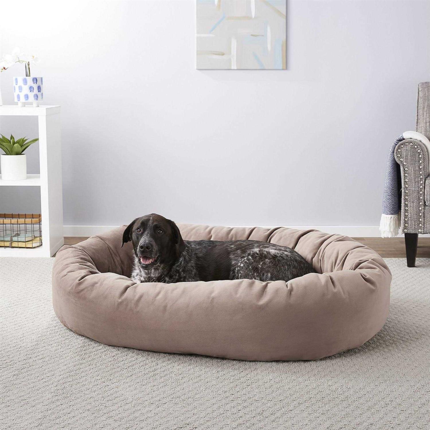 Frisco Velvet Round Bolster Dog Bed w/Removable COVER - Healthber