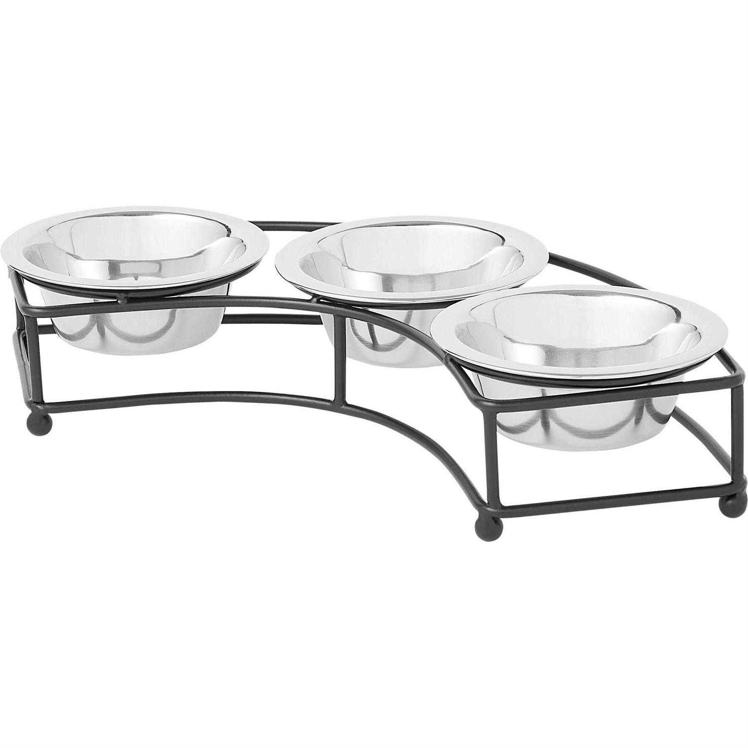 Frisco Curved Triple Feeder Stainless Steel Dog & Cat Bowl - Healthber
