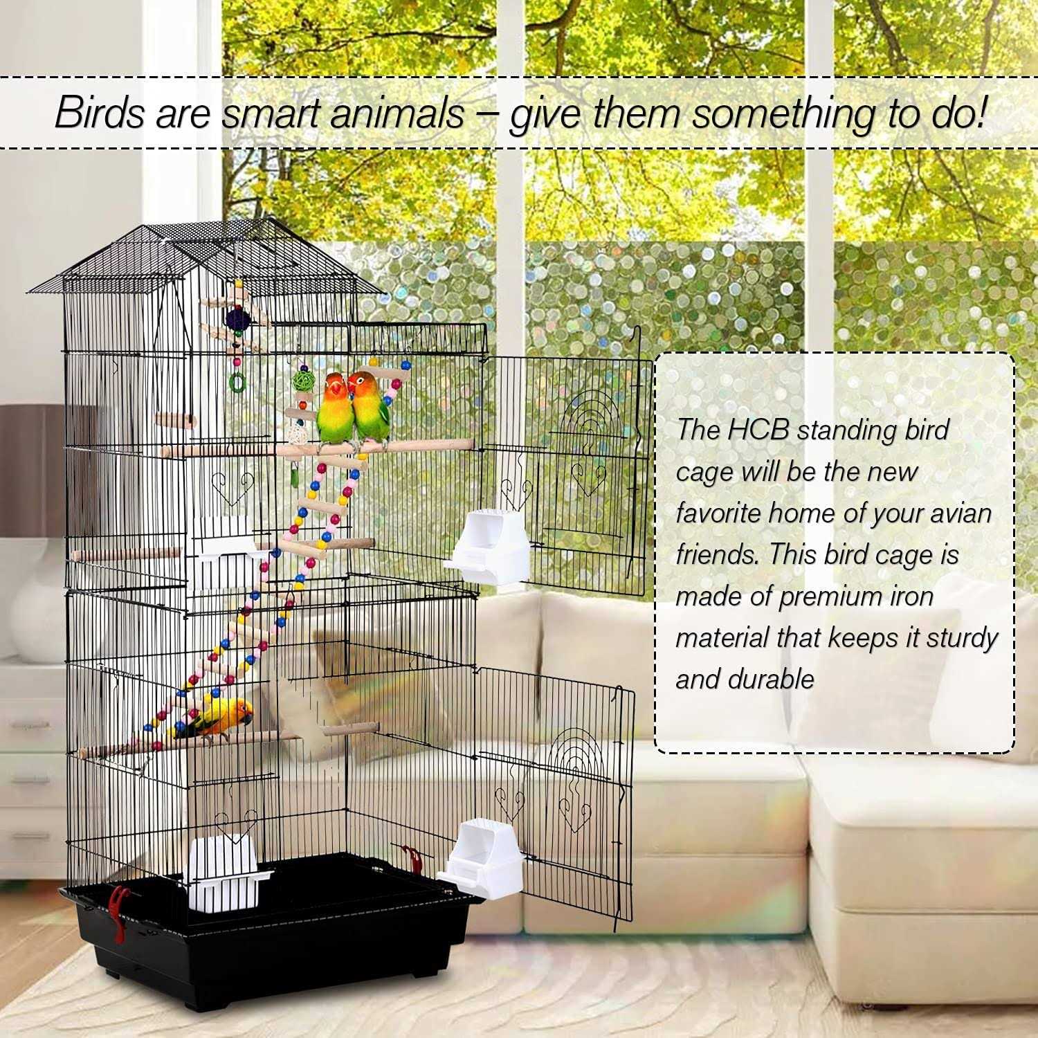 HCY Bird cage 39 inch Accessories with Bird Stand Medium Roof Top Large Flight cage for Small Cockatiel Canary Parrot Parakeet Conure Finches - Healthber