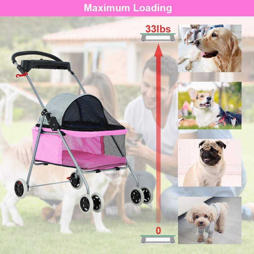 BestPet Pet Stroller 4 Wheels Posh Folding Waterproof Portable Travel Cat Dog Stroller with Cup Holder - Healthber