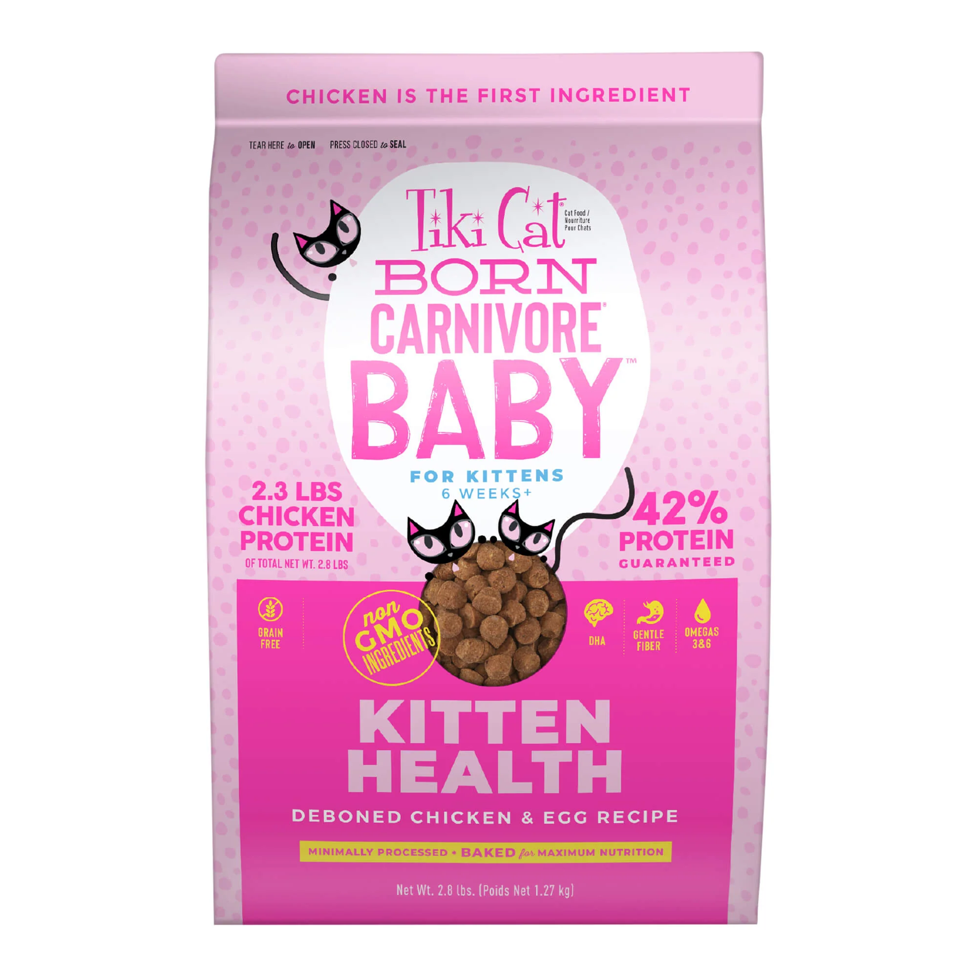 Tiki Cat Born Carnivore Baby Dry Kitten Food, Chicken & Egg, 2.8 lbs Bag - Healthber