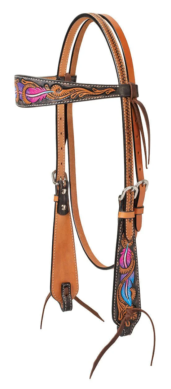 Turquoise Cross Twisted Feather Browband Headstall - Healthber