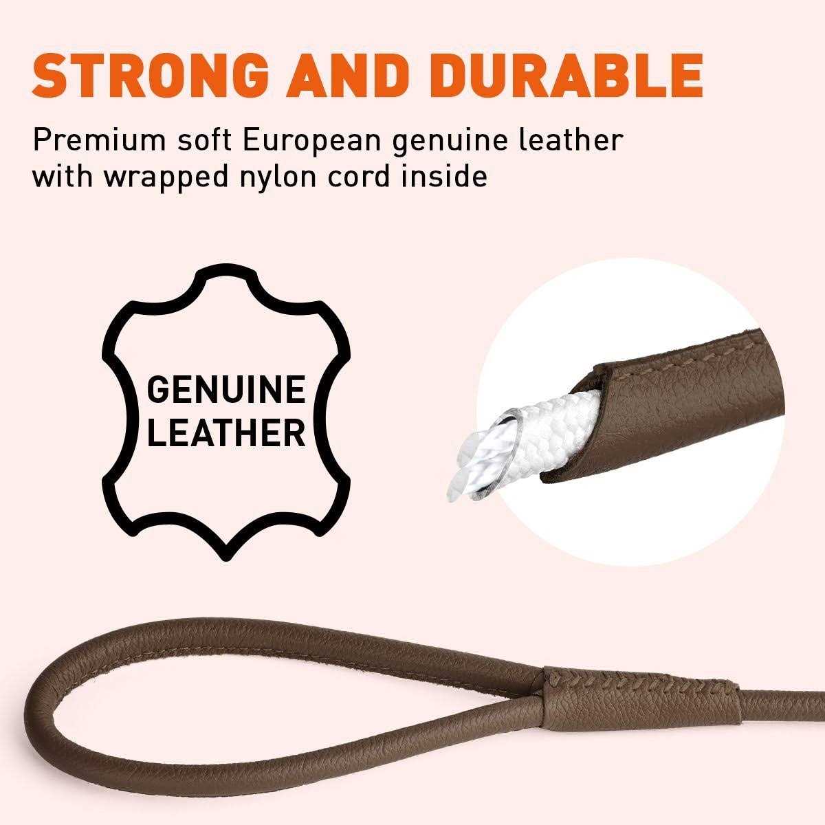 Dogline Soft Leather Round Leash - Healthber
