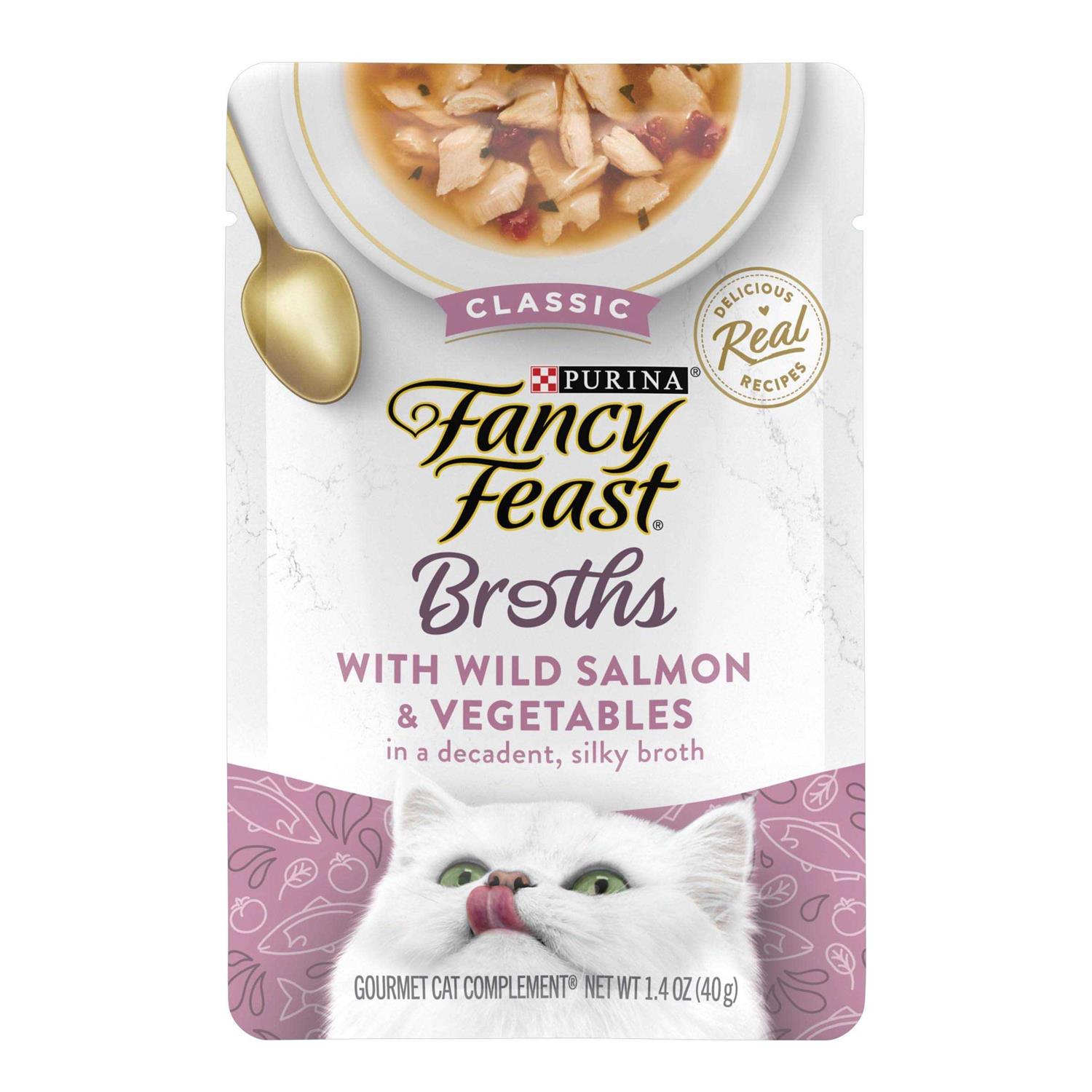 Fancy Feast Classic Broths with Wild Salmon & Vegetables Supplemental Cat Food Pouches - Healthber