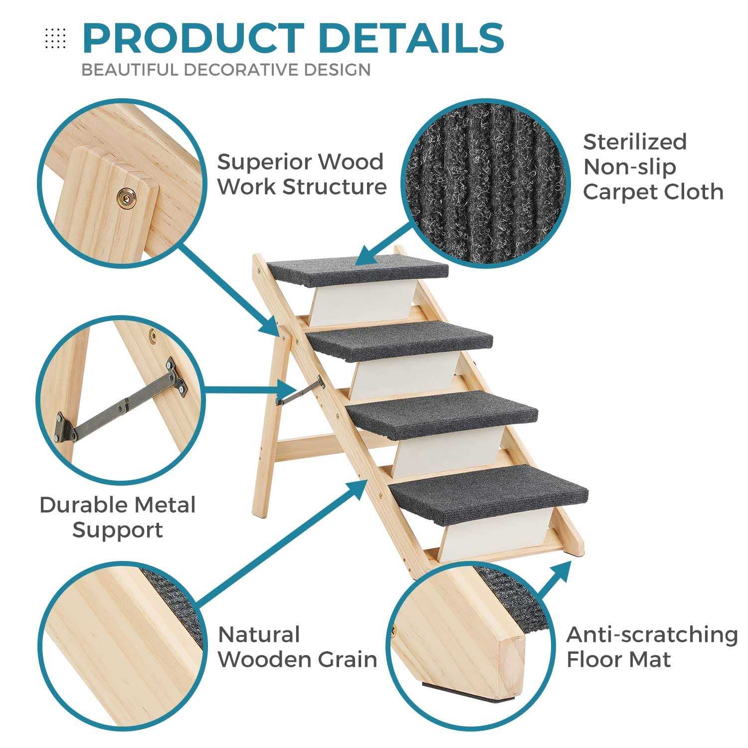 Sweetbin Wooden Pet Stairs/Pet Steps for All Dogs and Cats Up to 150Lbs - Healthber