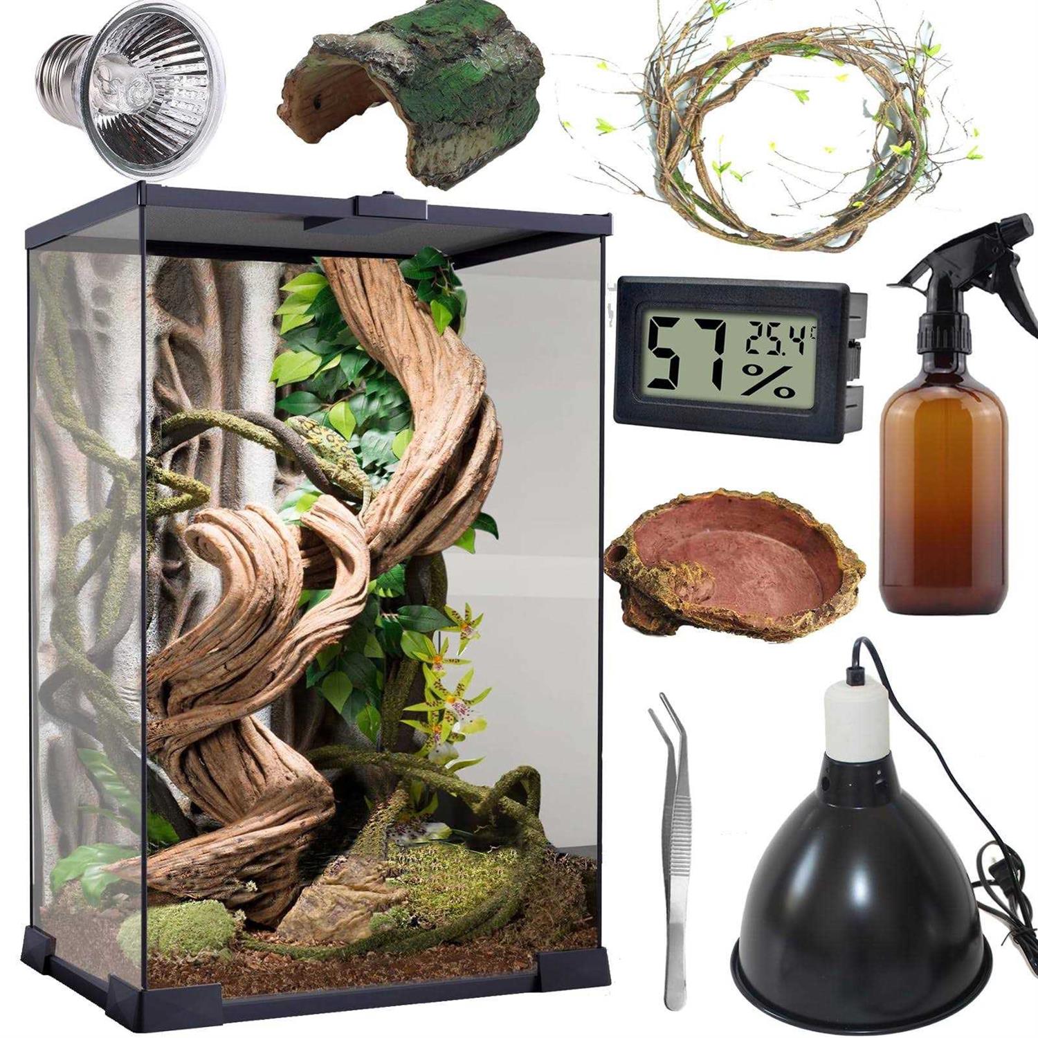 SARUFO Reptile Terrarium 8 * 8 * 12 Amphibian Vertical Habitat Tank Starter Kit - Healthber