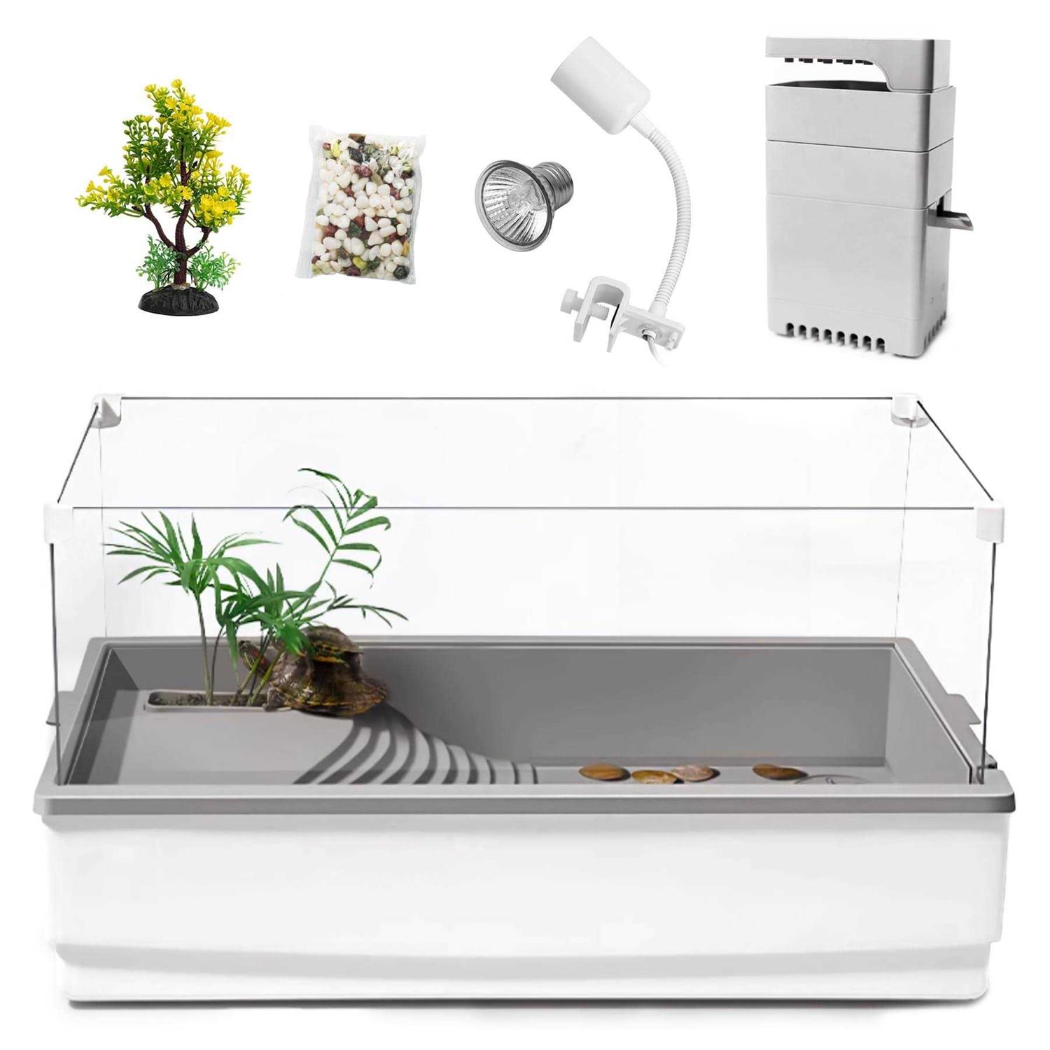 Turtle Tank Habitat Acrylic Aquatic Tortoise Aquarium Starter Kit with Multi-Function Area - Healthber