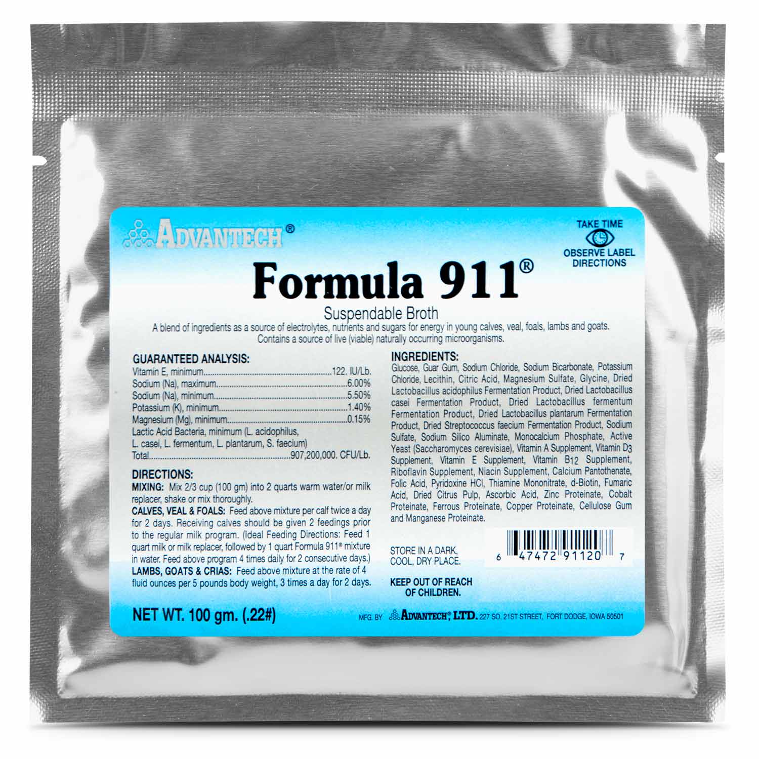Formula 911  Suspendable Broth (100 gram pk) Oral Rehydration Powder for Livestock - Healthber