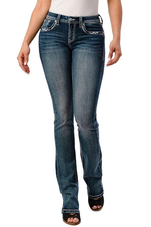Grace in LA Cactus Embellished Mid Rise Bootcut Jeans - Healthber