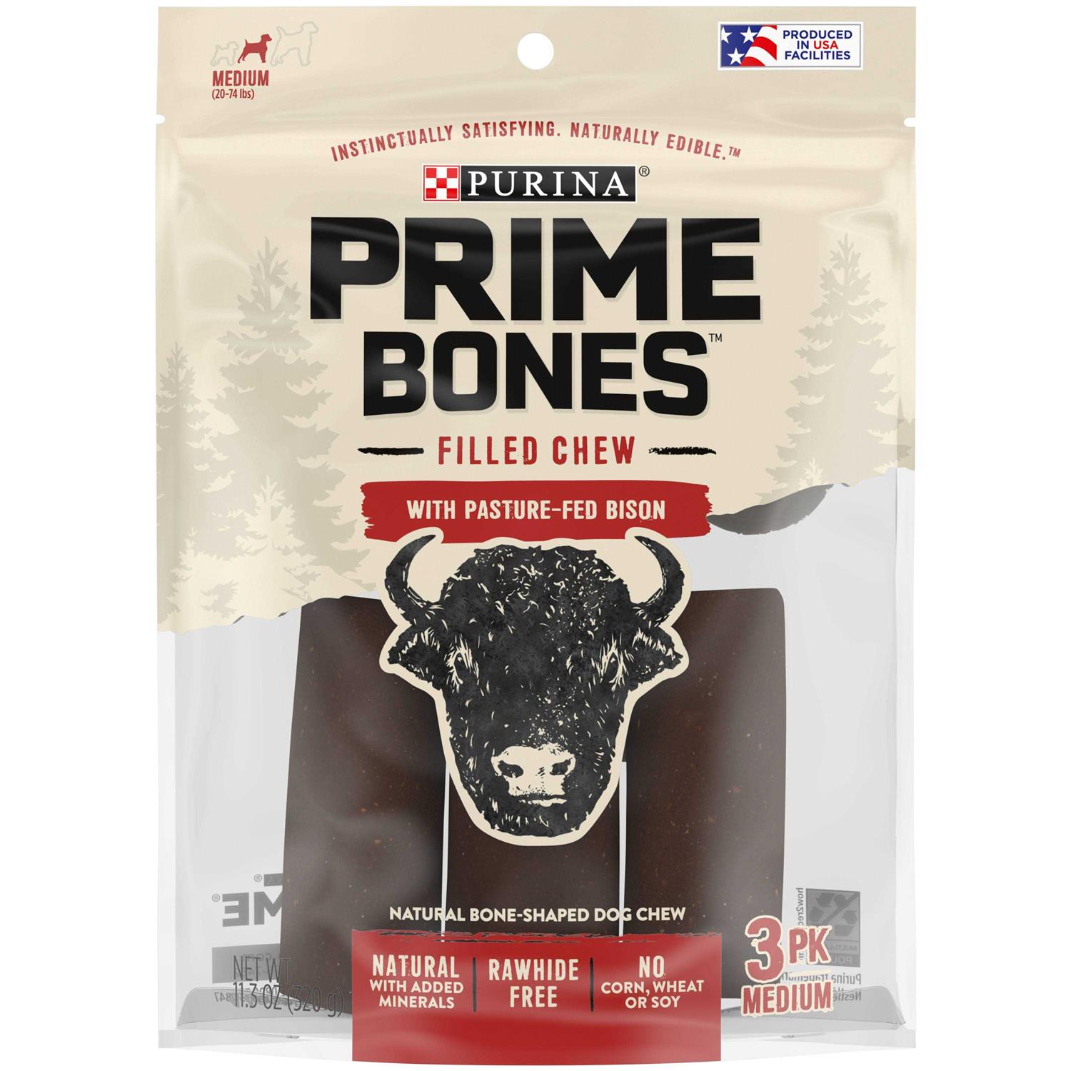 Purina Prime Bones Natural Dog Treats Filled Chew With Pasture-Fed Bison - Healthber