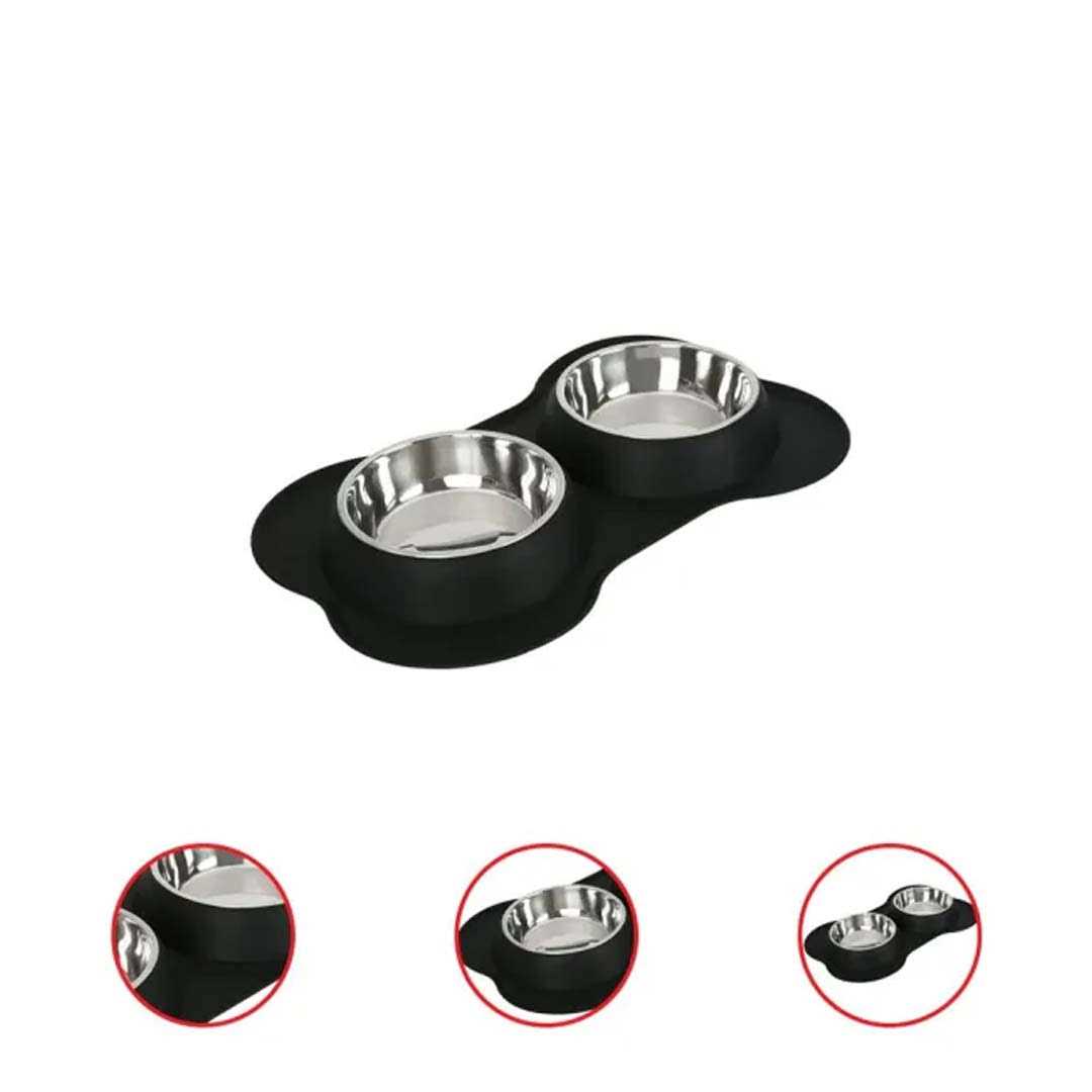Vibrant Life Double Dog Bowls with Bone Shaped Mat Diner Set - Healthber