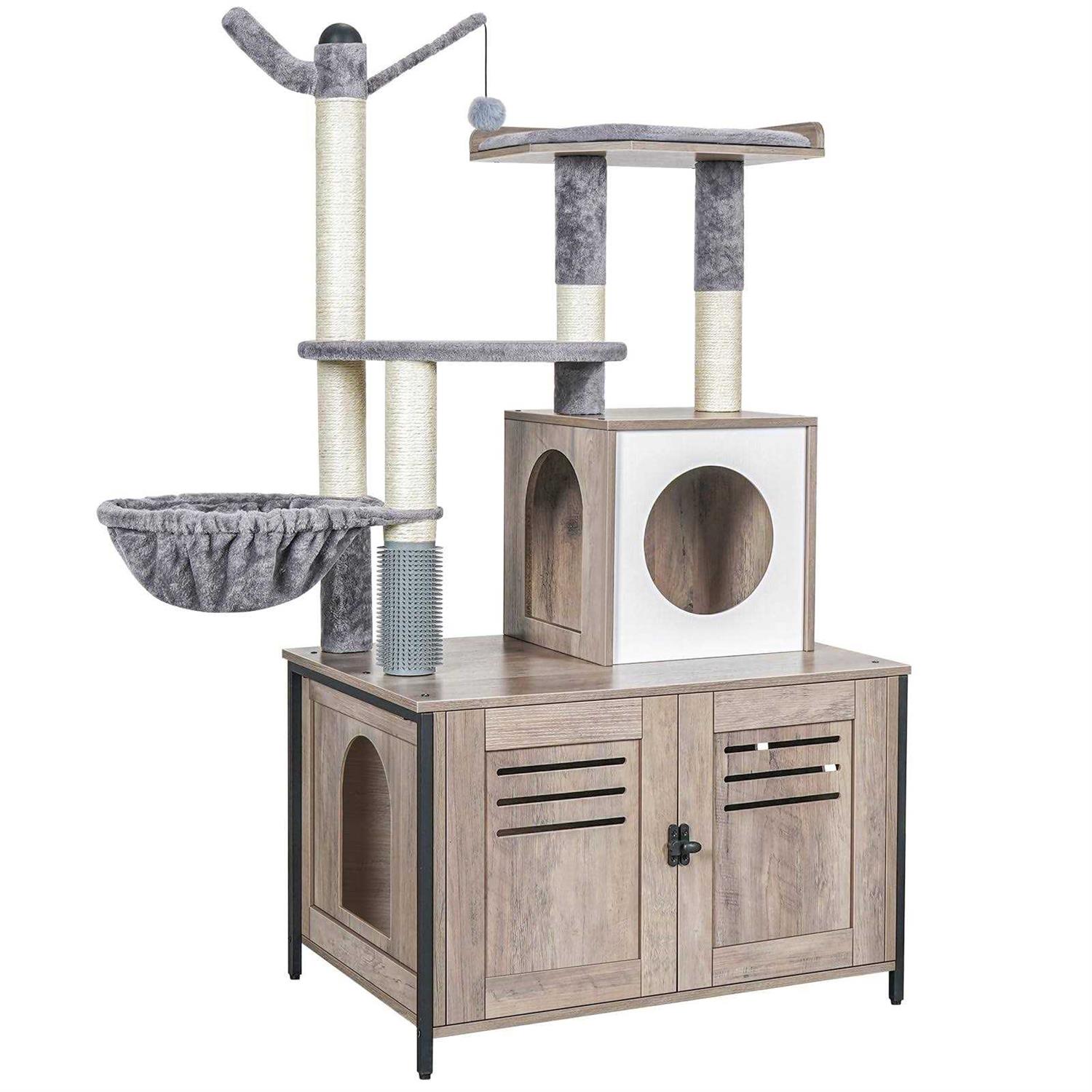 Snughome Cat Litter Box Enclosure with Cat Tree Wooden Hidden Cat Washroom Furniture with Condo - Healthber