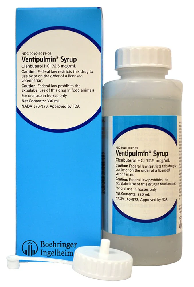 Rx Ventipulmin (clenbuterol HCl) Syrup for Horses, 330 mL - Healthber