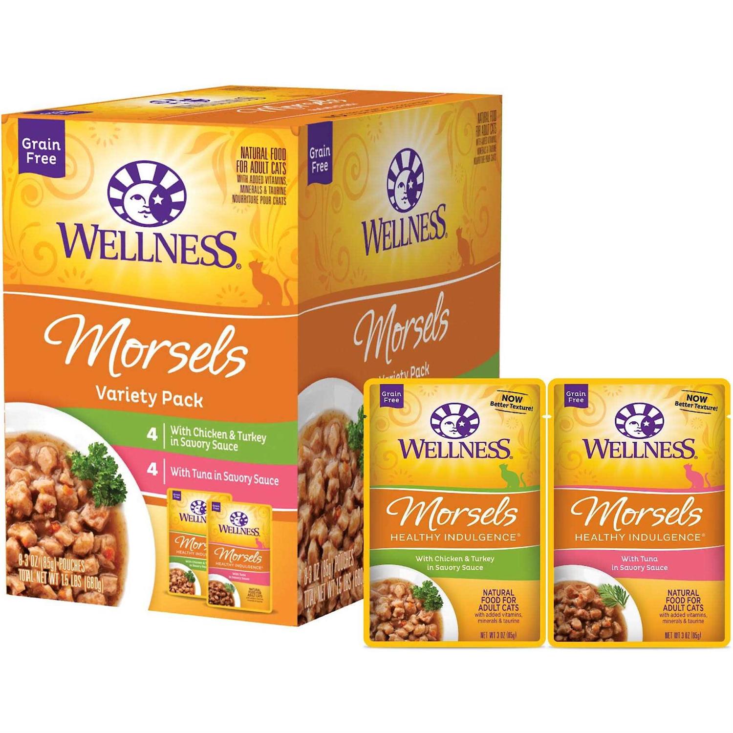 Wellness Healthy Indulgence Natural Grain Free Wet Cat Food Morsels Variety Pack - Healthber
