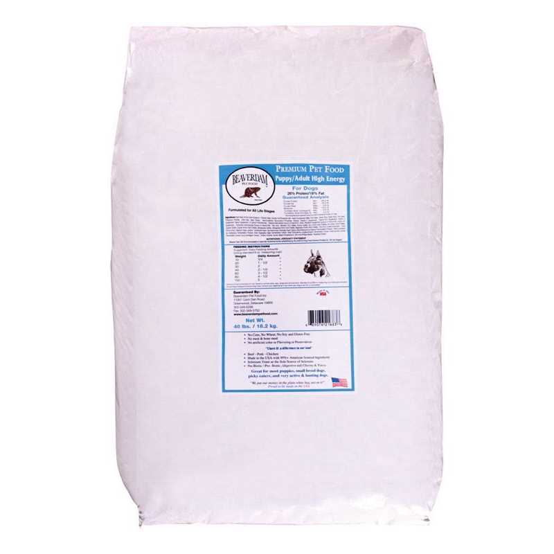 Beaverdam Hi-Energy All Ages Pork and Chicken Dry Dog Food 40 lb - Healthber