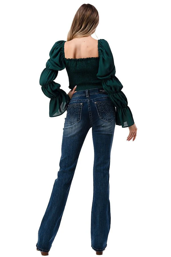 Grace in LA 3D Aztec Mid Rise Bootcut Jeans - Healthber