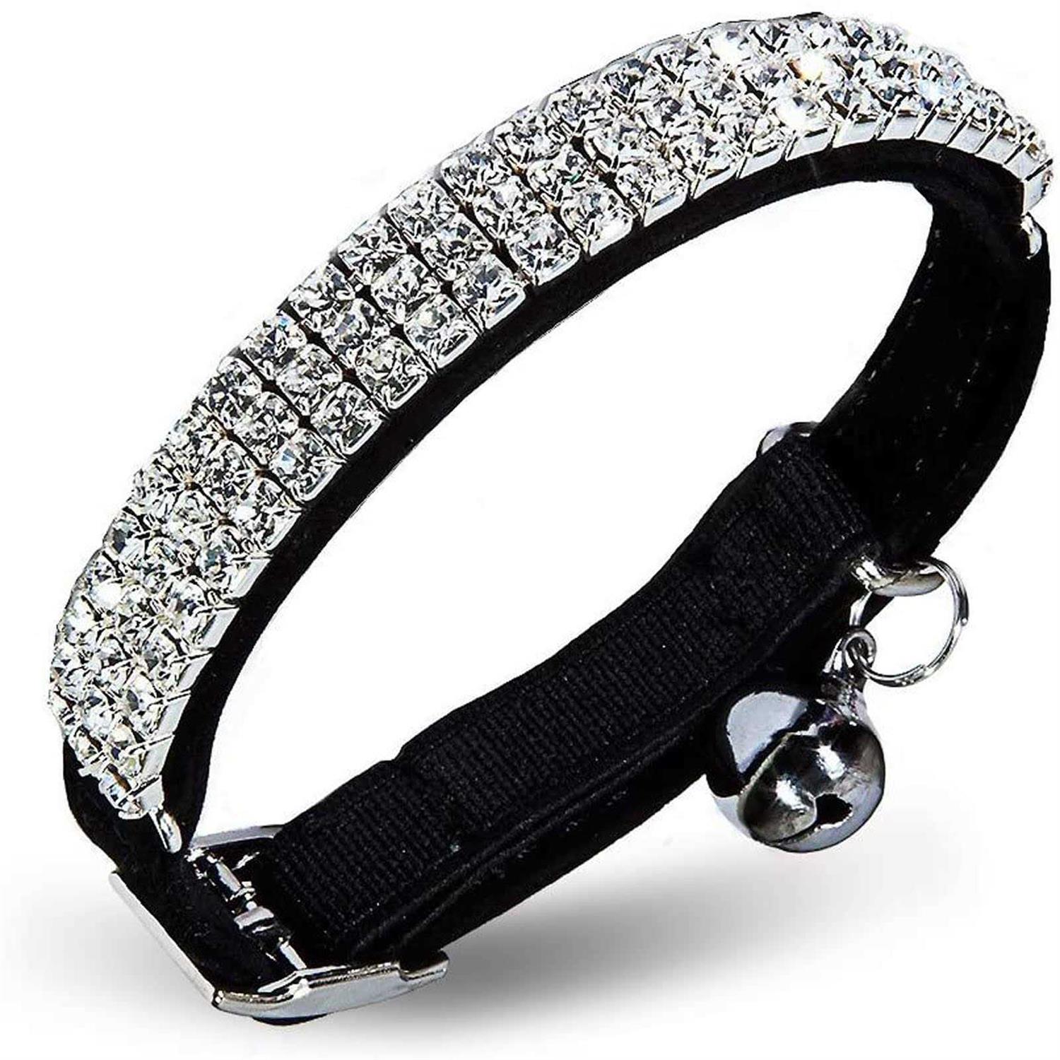 CHUKCHI Soft Velvet Safe Cat Adjustable Collar Bling Diamante With Bells,11 inch for Small Dogs and Cats - Healthber