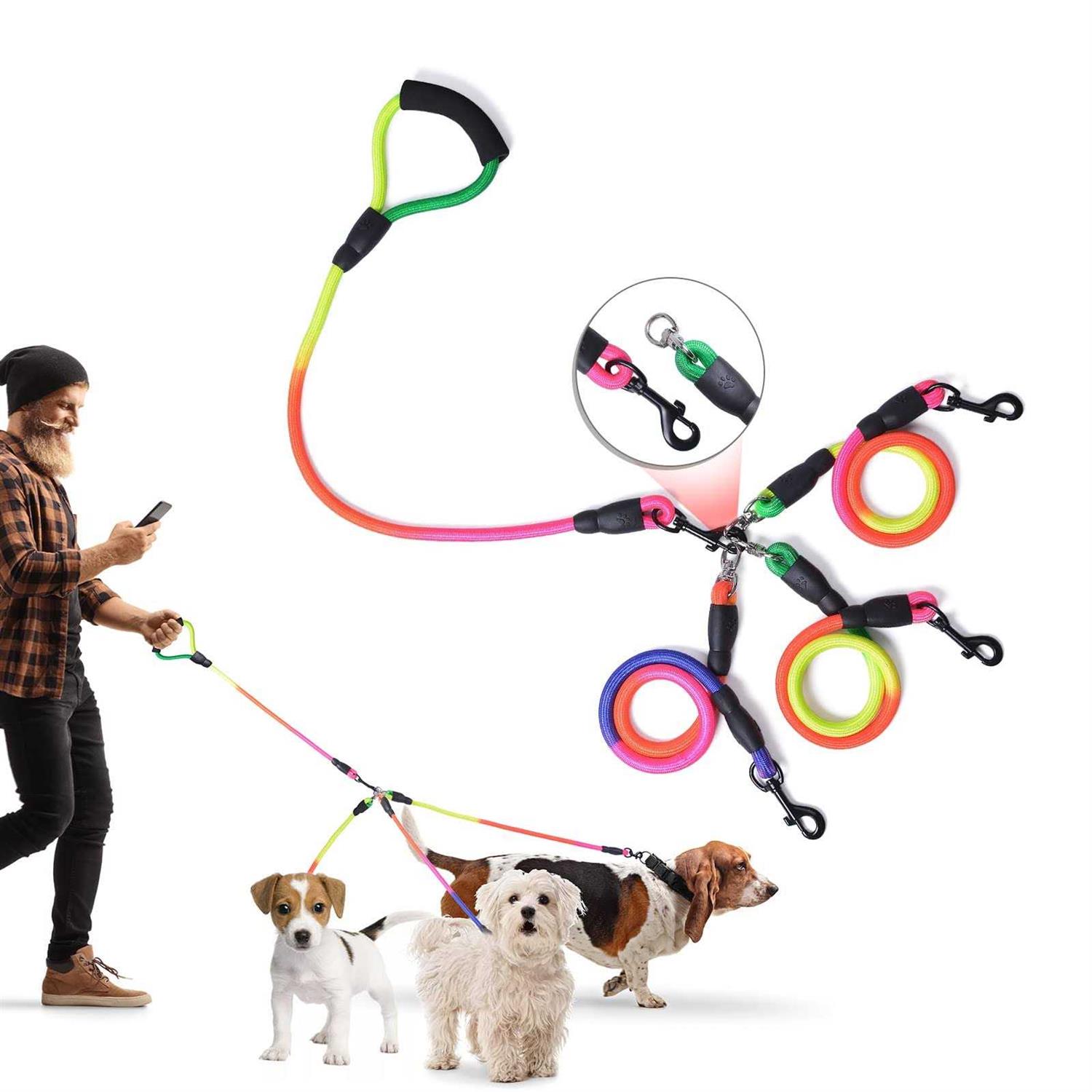 3 Way Dog Leash 75 Inch Dog Leash Detachable 360 Swivel No Tangle with Soft Padded Handle for Small/Medium Dogs PT048 - Healthber