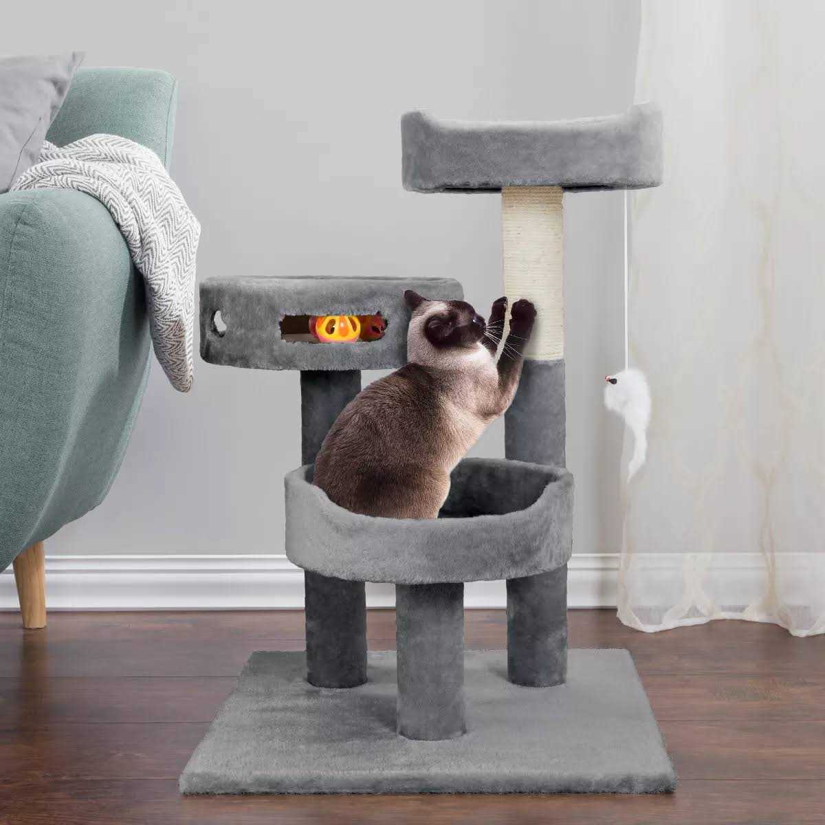 Pet Adobe 3-Tier Cat Tower & Interactive - Healthber
