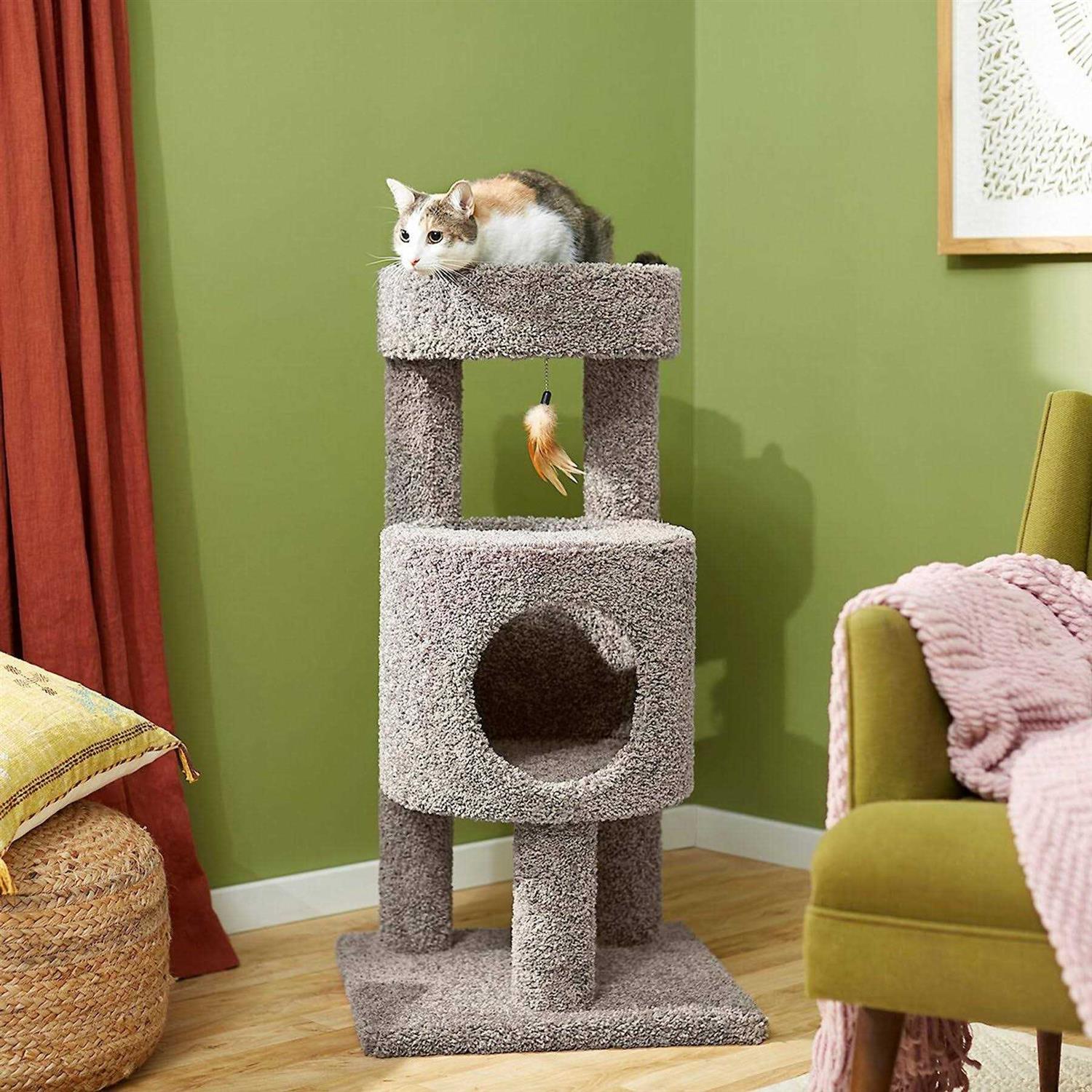Frisco 36-in Real Carpet Wooden Cat Tree - Healthber