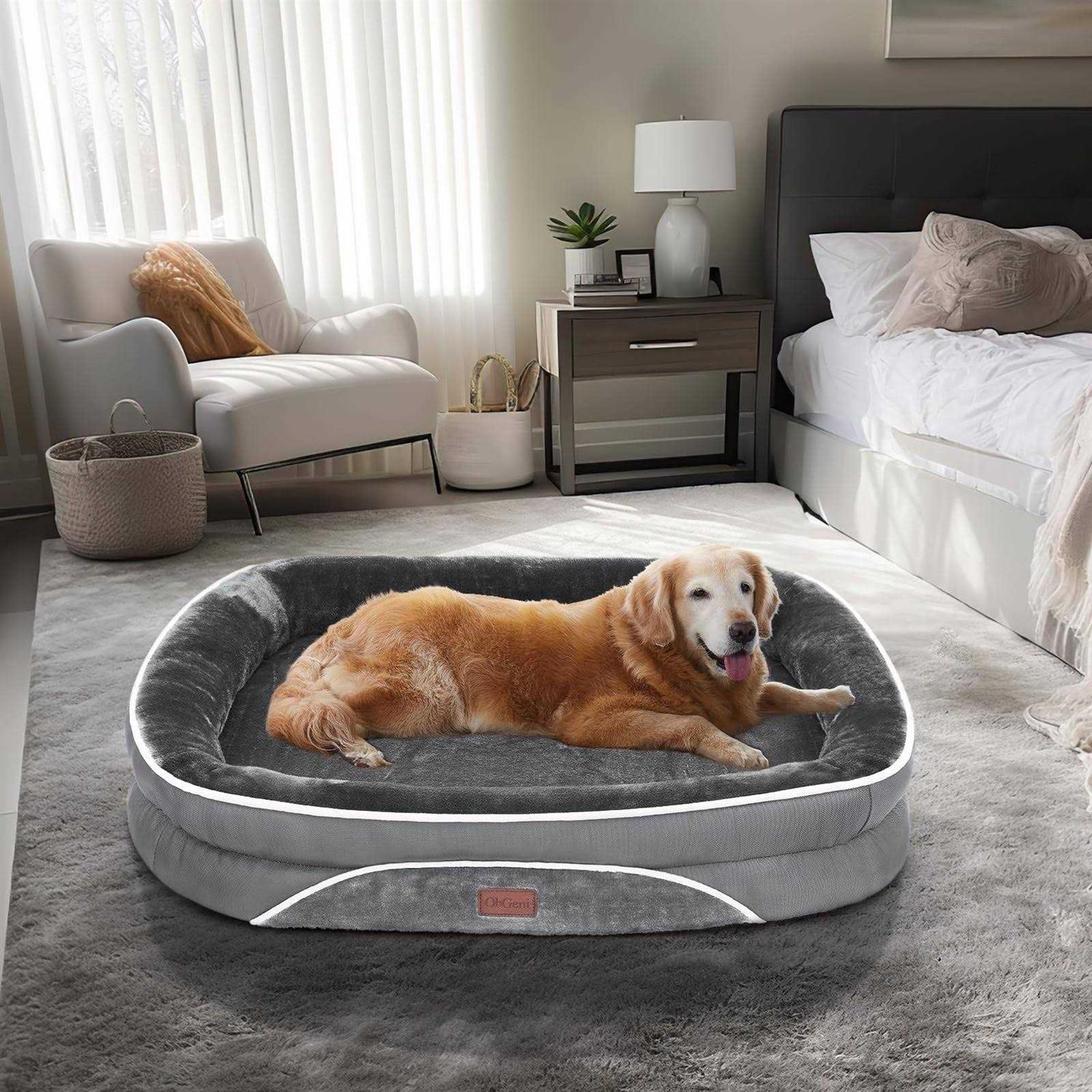 Ohgeni Orthopedic Dog Bed for Large Dogs, Oversized Couch Design with Egg Foam Support, Removable, Machine Washable Plush Cover and Non-slip Bottom - Healthber