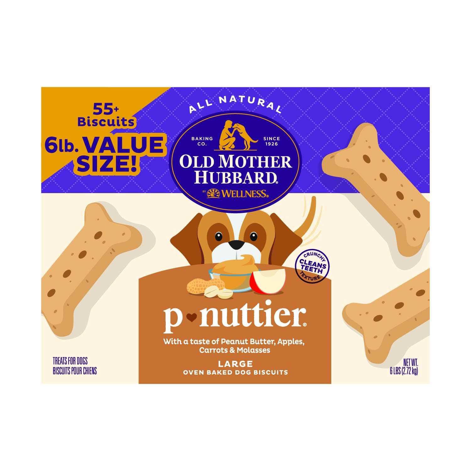 Old Mother Hubbard by Wellness Classic P Nuttier Value Box Natural Large Biscuits Dog Treats - Healthber