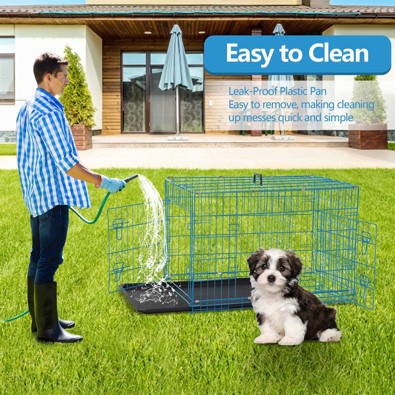 Cl.hpahkl Dog Cage for Large Dogs Indoor, Folding Dog Crates and Kennels Double Door - Healthber