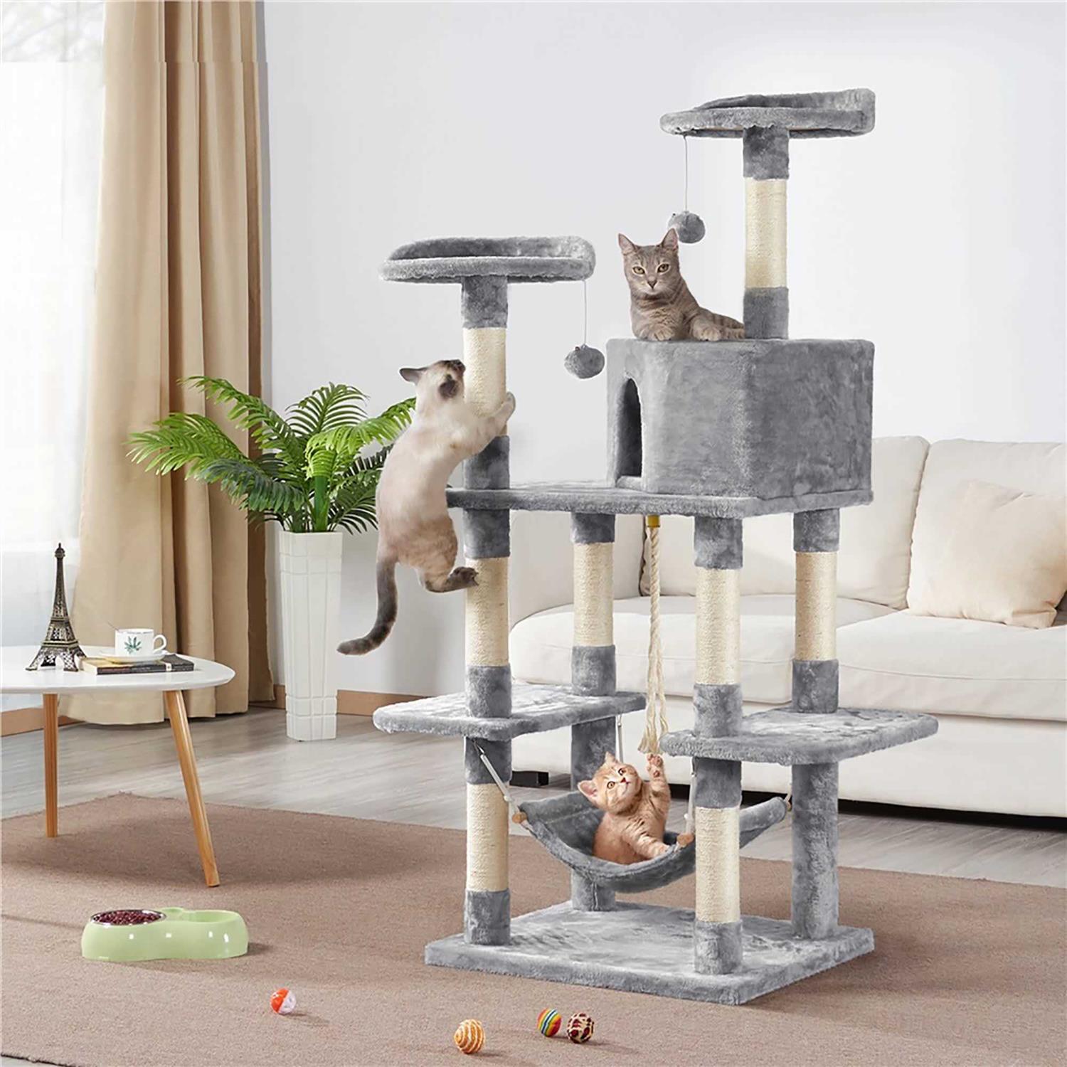 Topeakmart Light Gray Large Cat Tree with Plush Perch - Healthber