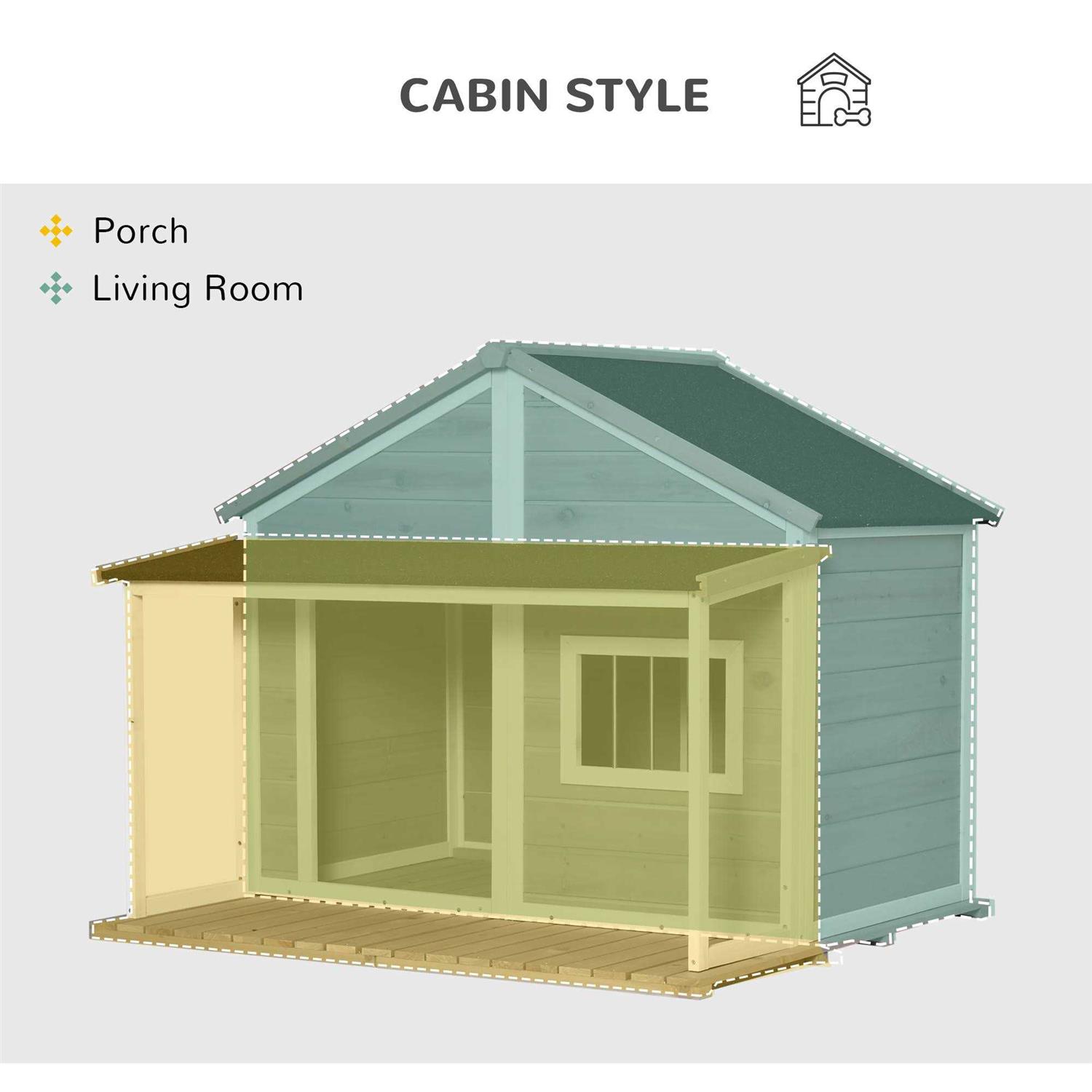 PawHut Outdoor Dog House Cabin Style Wooden Raised Pet Kennel with Asphalt Roof - Healthber