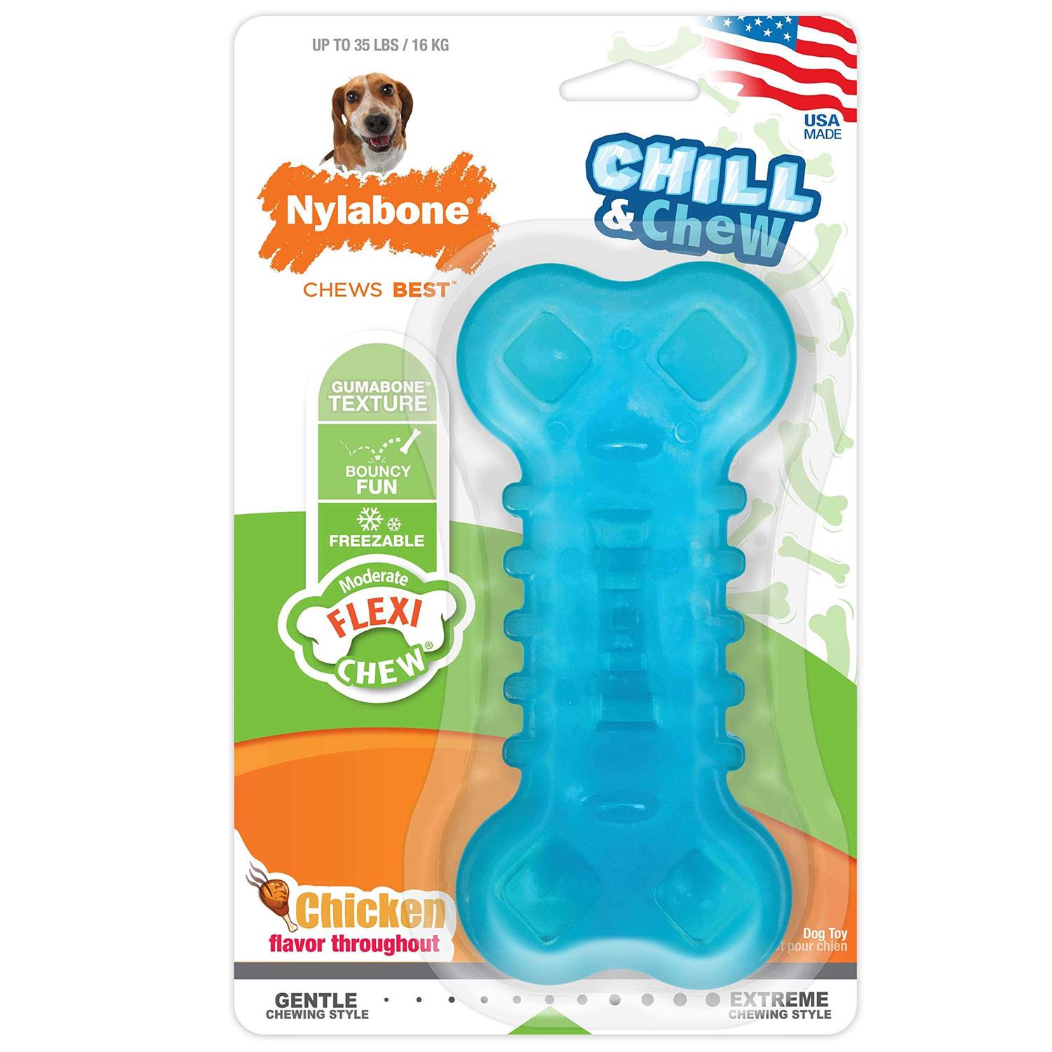 Nylabone Chill & Chew Freezer Chicken Flavored Dog Chew Toy, Medium - Healthber