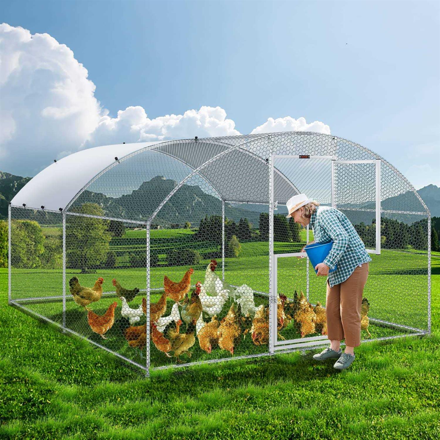VEVOR Large Metal Chicken Coop with Run Walkin Chicken Coop for Yard with Waterproof Cover - Healthber