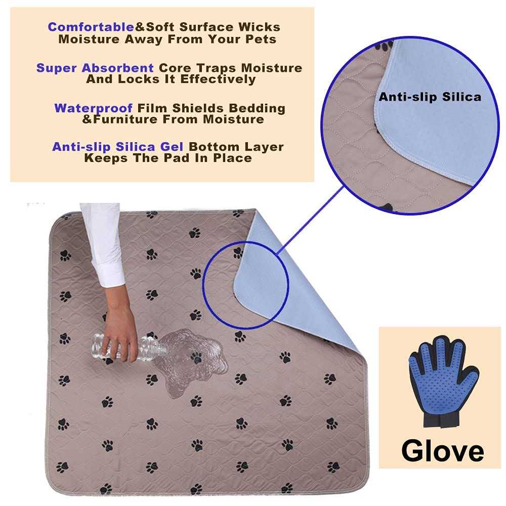 SincoPet Washable Dog Pee Pads with Puppy Grooming Gloves,Puppy Pads,Reusable Pet Training Pads,large Dog Pee Pad,Waterproof - Healthber