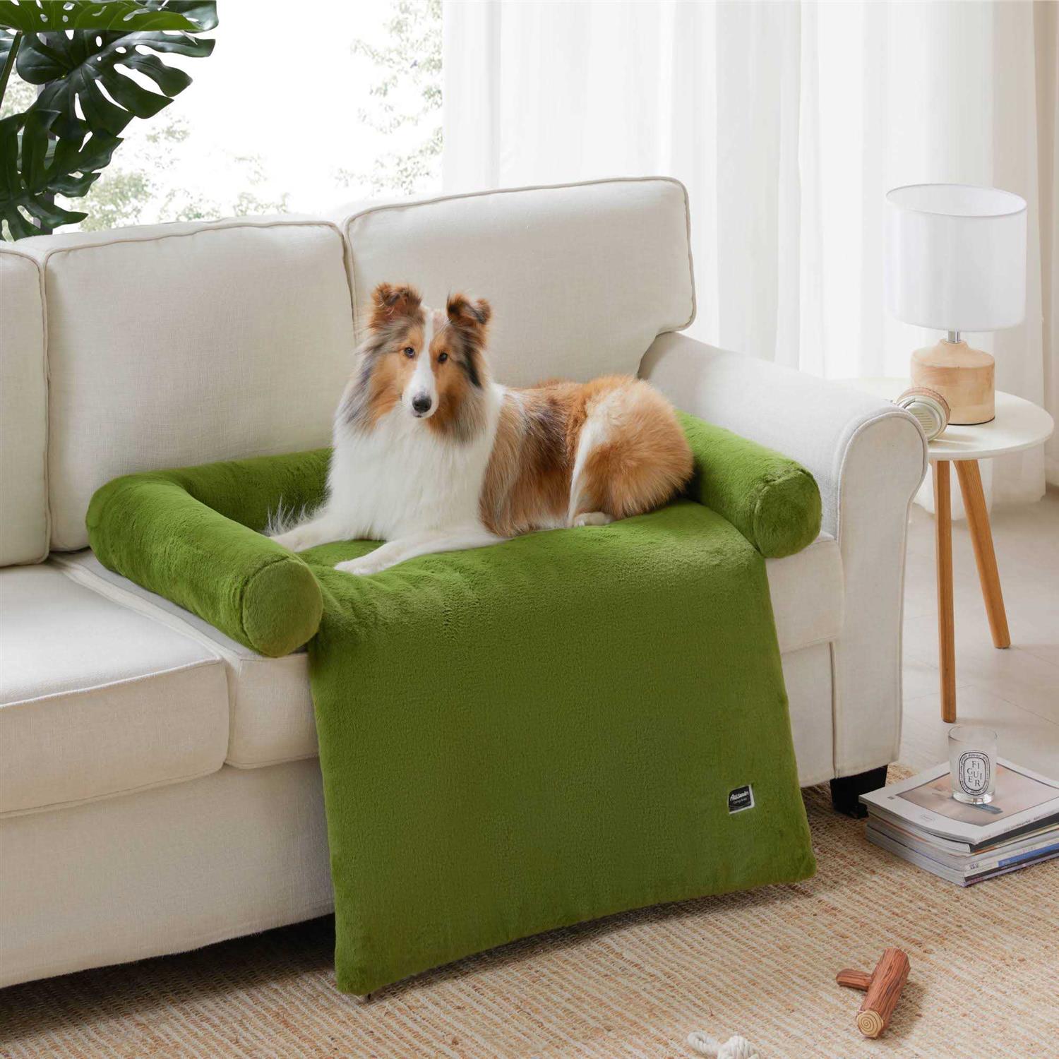 Allisandro Calming Dog Sofa Cover Bed Luxury Faux Fur Pet Couch Protector Bed - Healthber
