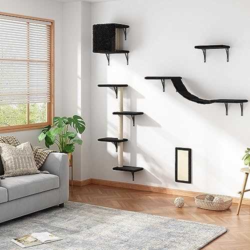 Wall Mounted Cat Furniture, Cat Wall Shelves Set of 5 with Cat Tree, Cat Perch, Cat Scratcher, Cat Bridge and Cat Condo, Gray (Black) - Healthber