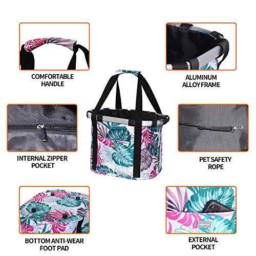 Raymace Bicycle Basket Dog Bike Handlebar Basket Front,Folding Detachable Quick Release Easy Install,Cycling Picnic Bag - Healthber