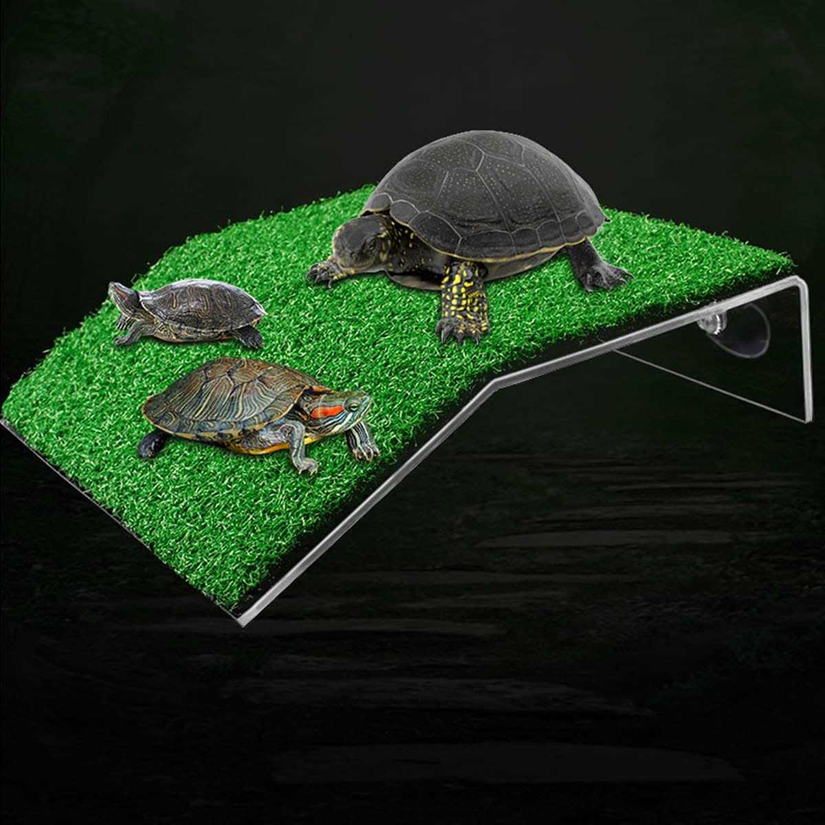 DoubleWood Lawn Turtle Basking Platform Turtle Resting Basking Platform Simulation Grass Turtle Ramp for Turtle Tank - Healthber