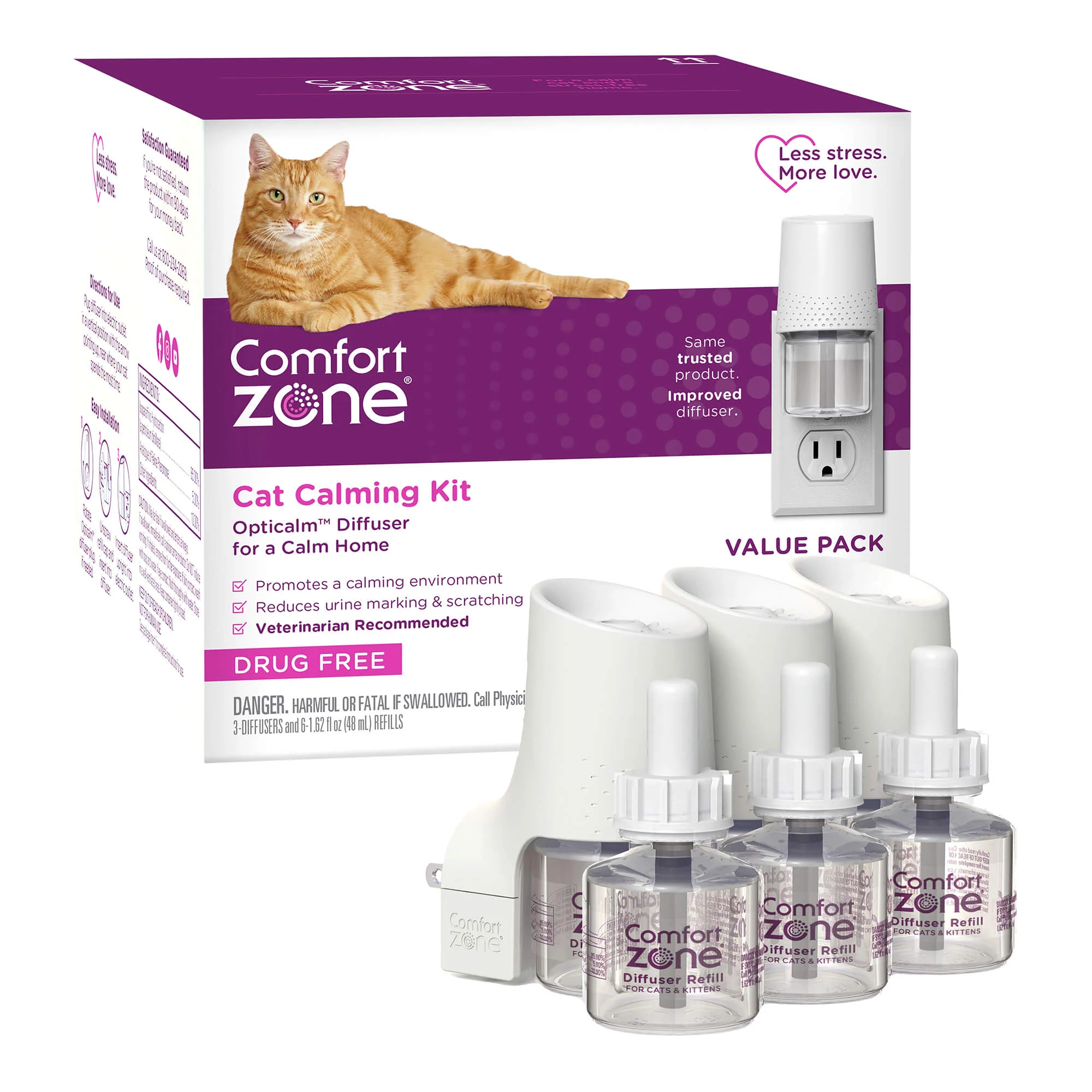 Comfort Zone Cat Calming Diffuser Kit, Cat Pheromones, 3 Diffusers and 6 Refills-48ml, New Formula - Healthber