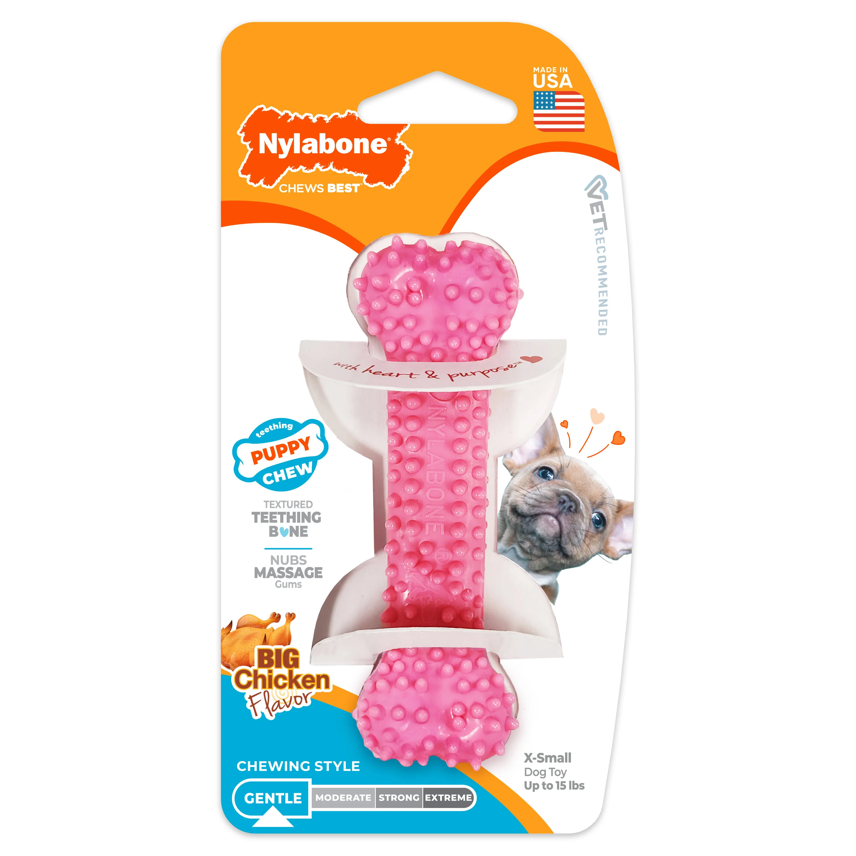 Puppy Teething & Soothing Flexible Chew Toy, Chicken, Pink, X-Small/Petite, Up to 15 lbs. - Healthber